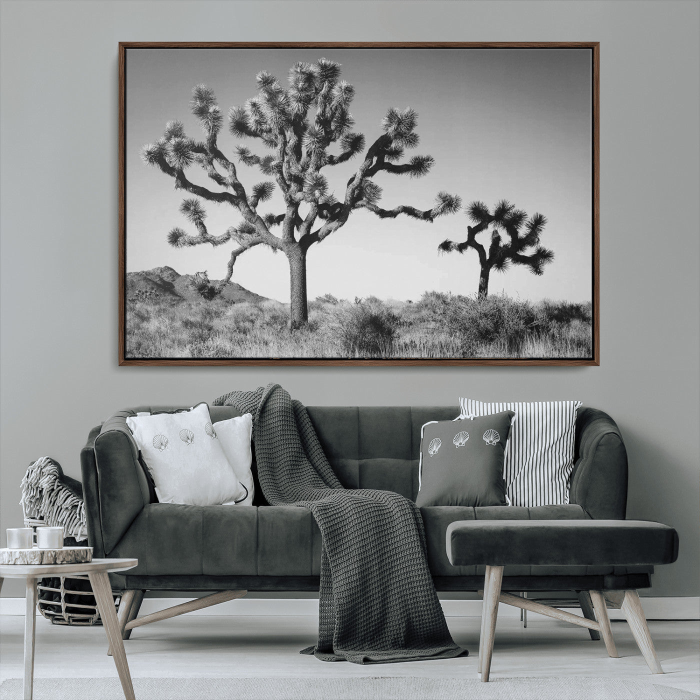 MGV-FC-36X24 - Joshua Tree Wall Art Canvas Print, Framed Monochrome Desert Art Picture Print, Minimalist Nature Scene Perfect Southwestern Minimalist Decor Artwork