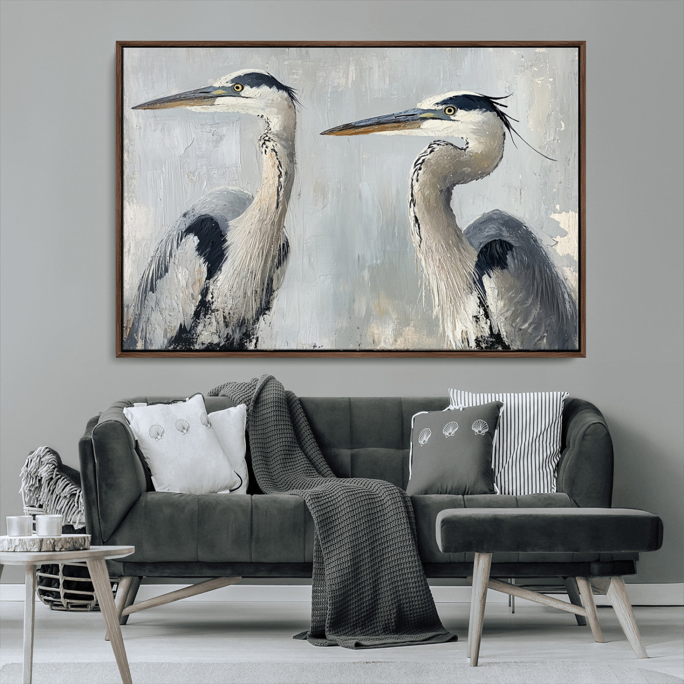 MGV-FC-36X24 - Bird Canvas Decor Wall Art Canvas Print, Framed Coastal Bird Pair Art Picture Print, Minimalist Wildlife Wall Perfect Coastal Minimalist Decor Artwork