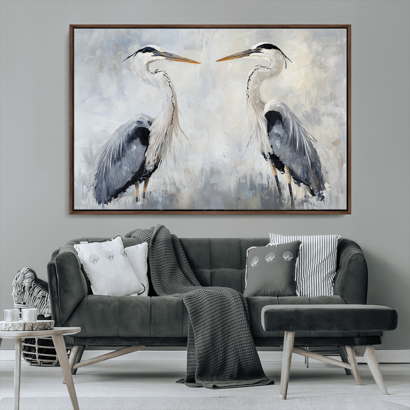 MGV-FC-36X24 - Heron Wall Art Wall Art Canvas Print, Framed Bird Canvas Decor Art Picture Print, Nature Inspired Perfect Coastal Minimalist Decor Artwork