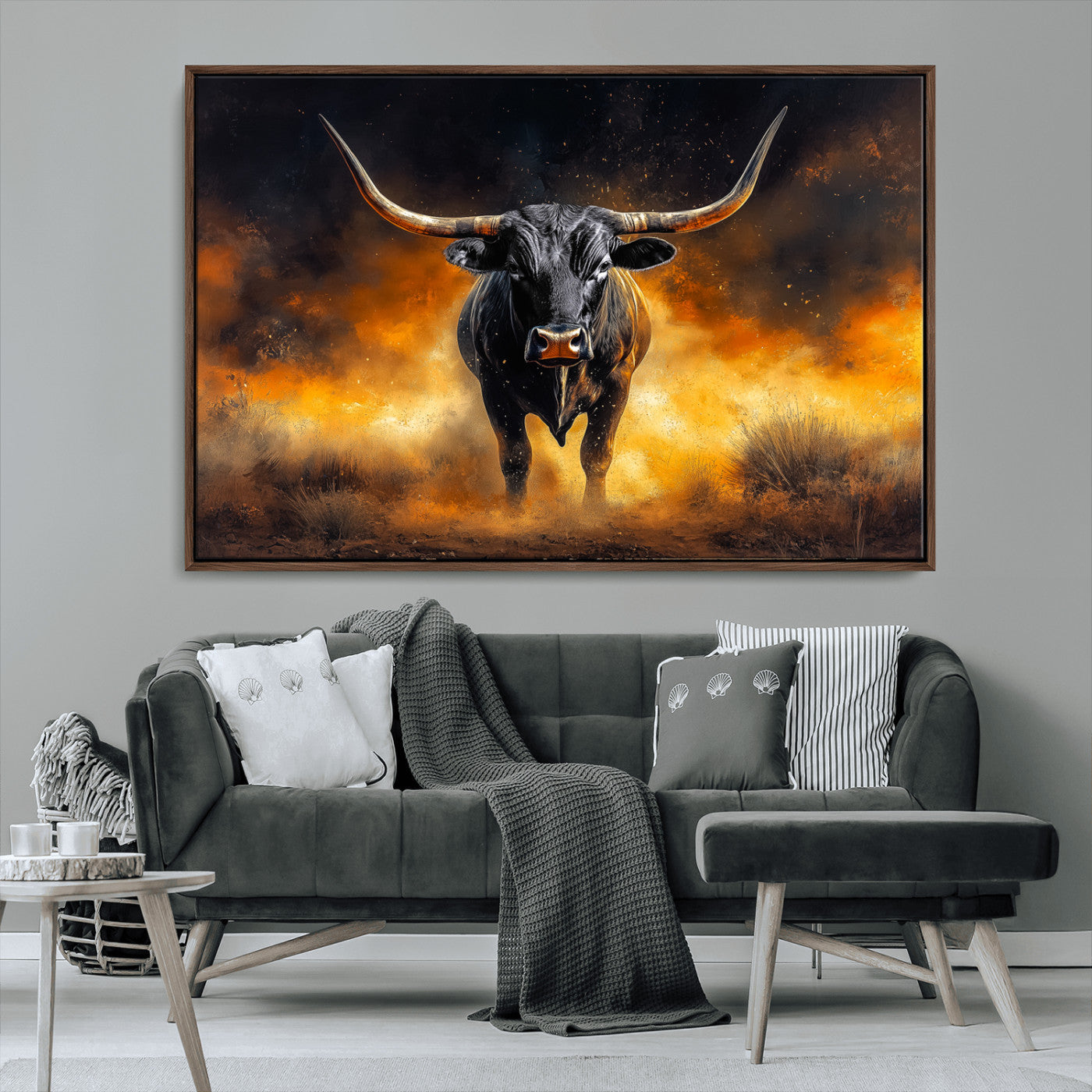 MGV-FC-36X24 - Longhorn Canvas Wall Art Canvas Print, Framed Bold Bull Wall Art Art Picture Print, Western Animal Decor Perfect Western Dramatic Decor Artwork
