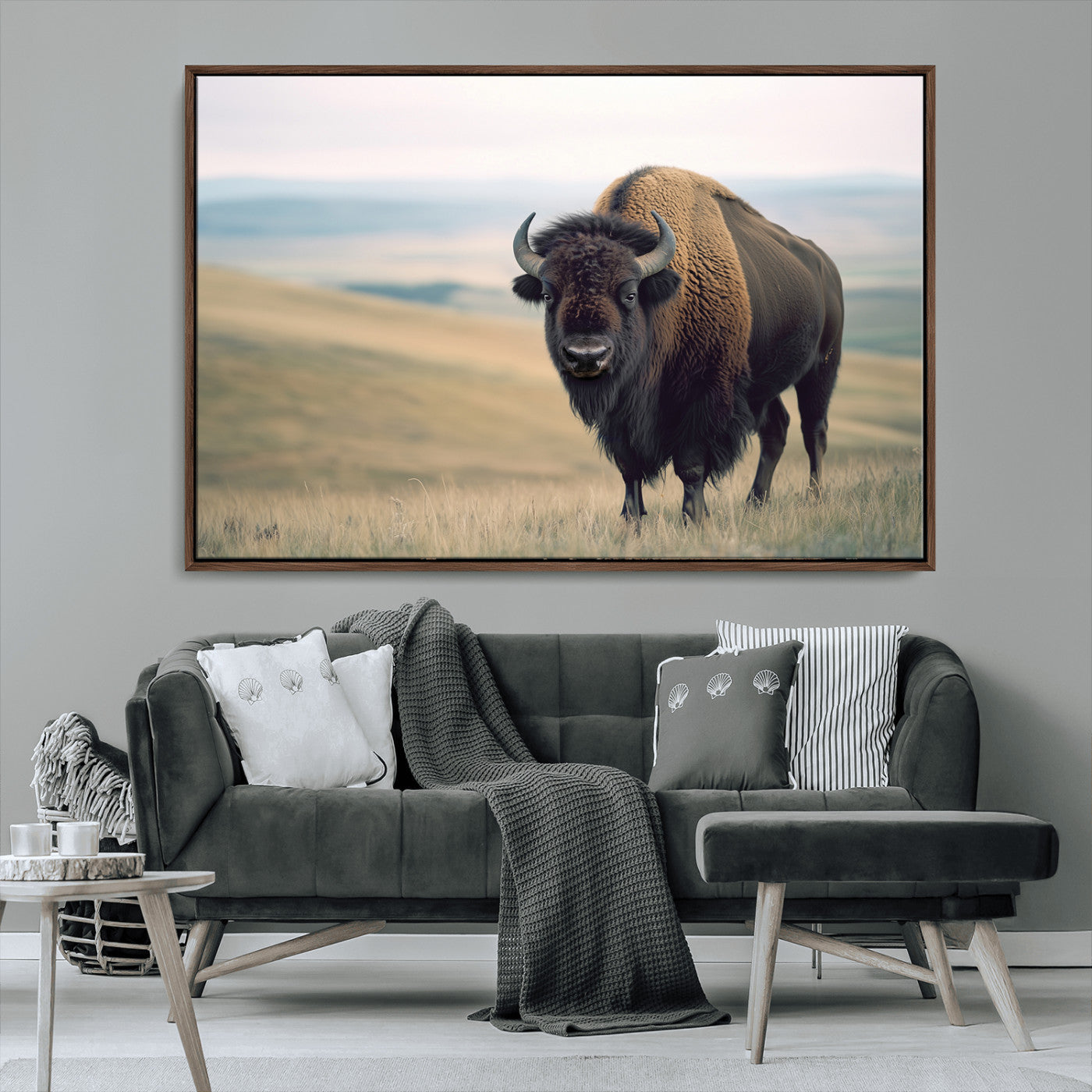 MGV-FC-36X24 - Bison Wall Art Wall Art Canvas Print, Framed Buffalo Canvas Print Art Picture Print, American Bison Decor Perfect Rustic Western Decor Artwork