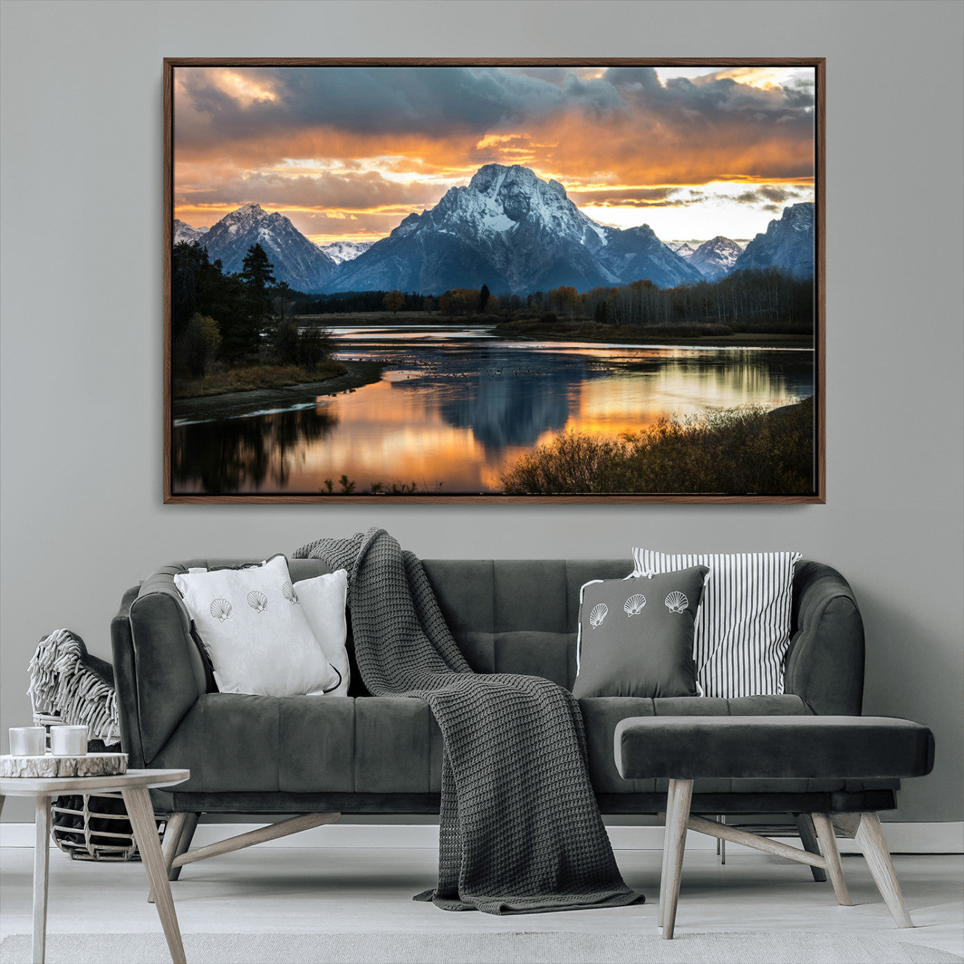 MGV-FC-36X24 - Mountain Sunset Wall Art Canvas Print, Framed Alpine Wilderness Art Picture Print, Golden Hour Perfect Wilderness Decor Artwork