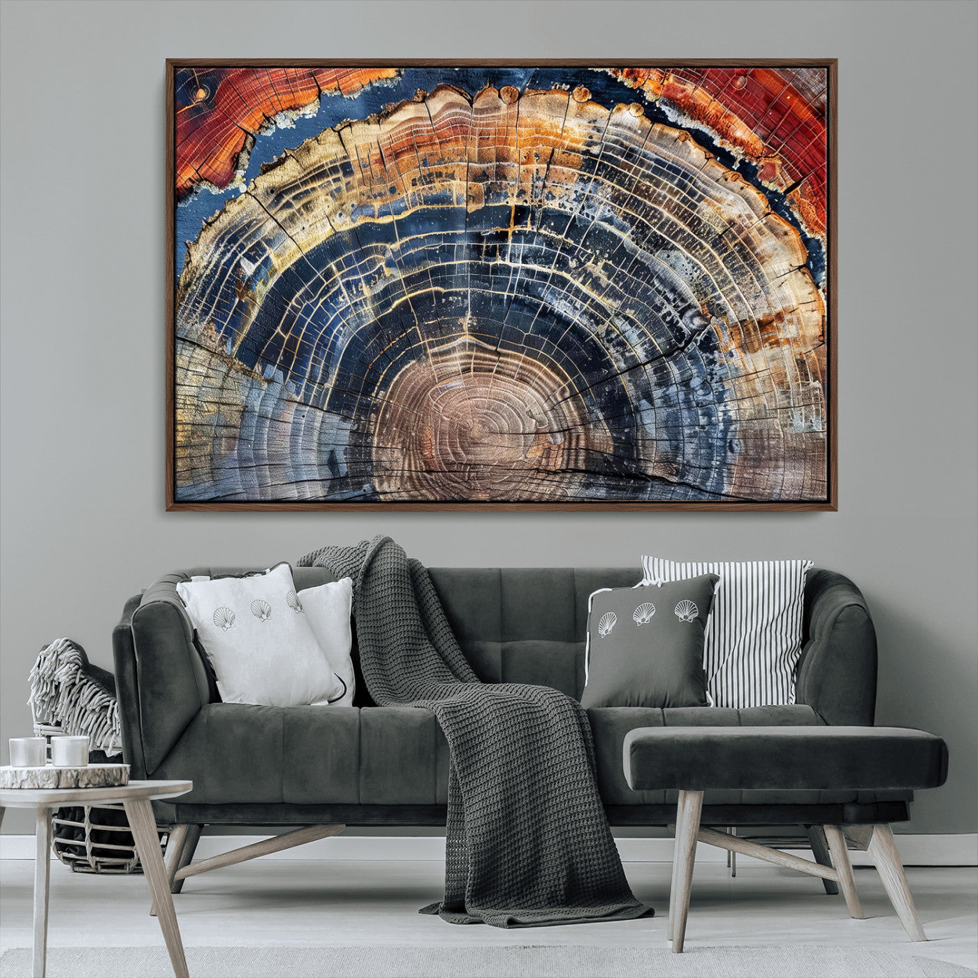 MGV-FC-36X24 - Tree Rings Wall Art Canvas Print, Framed Wood Texture Art Picture Print, Petrified Wood Perfect Modern Rustic Decor Artwork