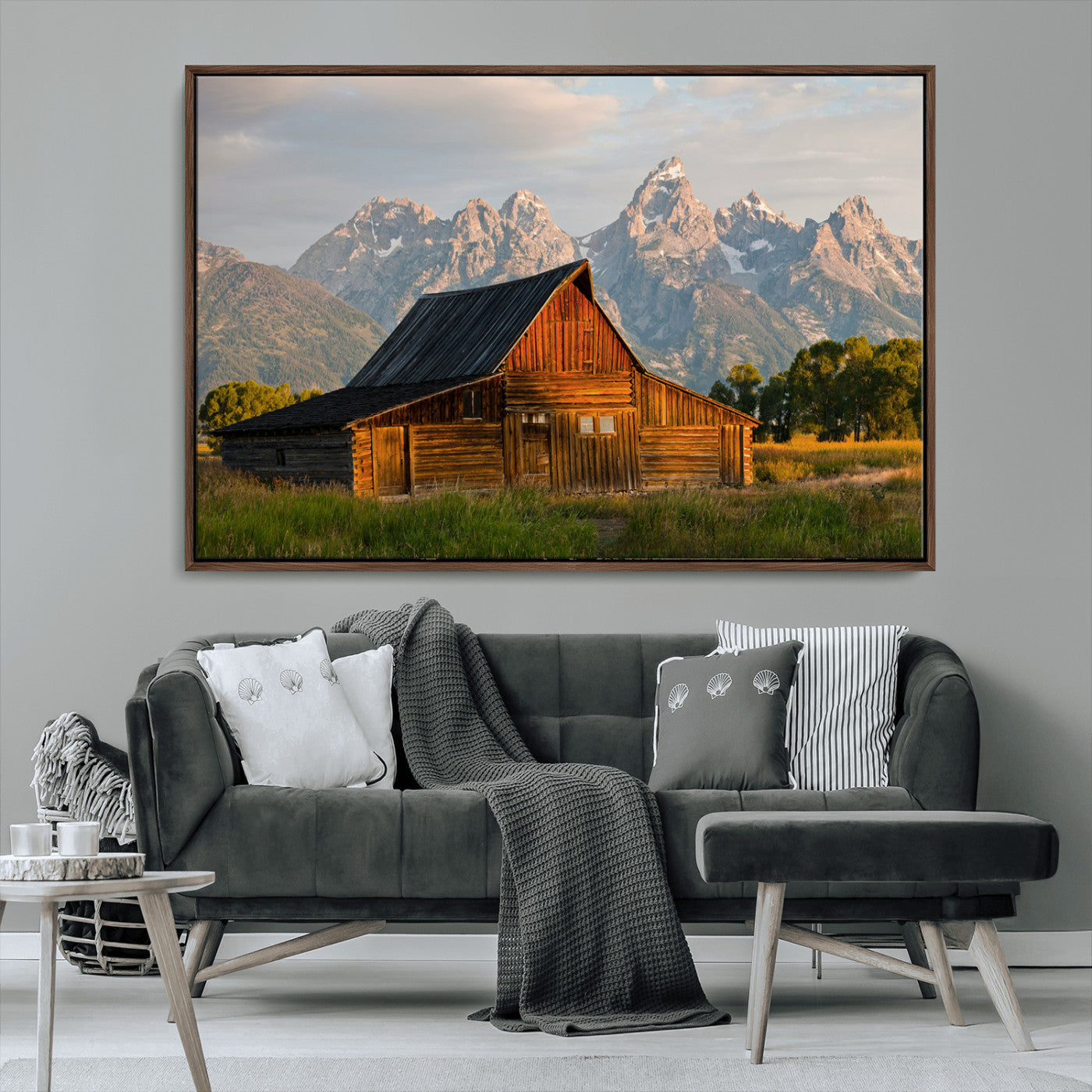 MGV-FC-36X24 - Rustic Barn Wall Art Canvas Print, Framed Western Landscape Art Picture Print, Farmhouse Style Perfect Rustic Farmhouse Decor Artwork