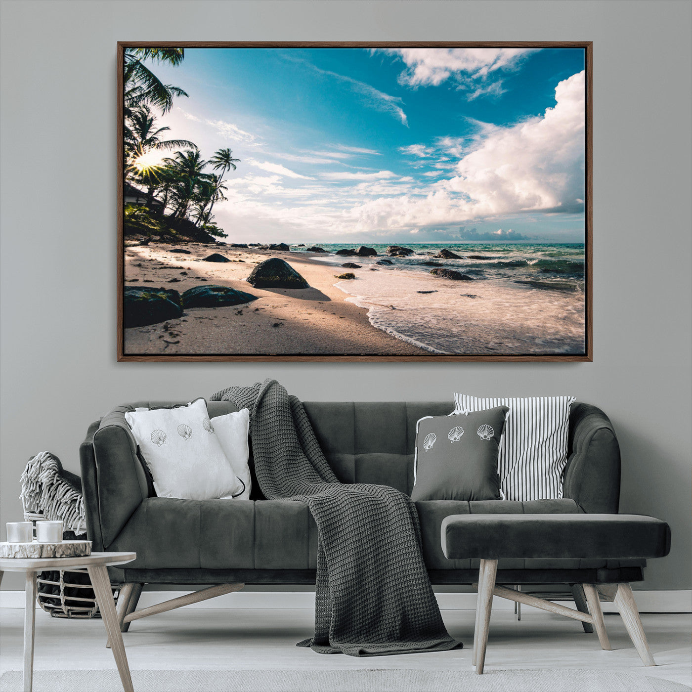 MGV-FC-36X24 - Tropical Beach Wall Art Canvas Print, Framed Ocean Waves Art Picture Print, Relazxing Seascape Perfect Tropical Coastal Decor Artwork