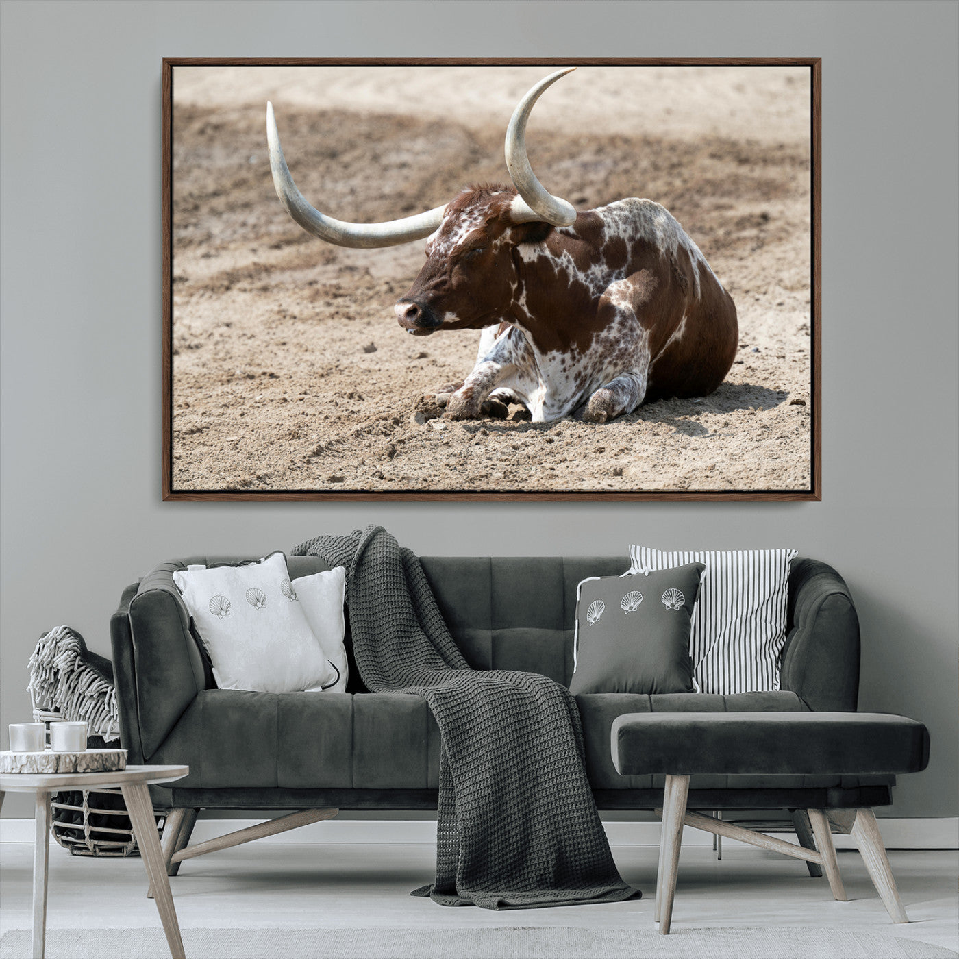 76549210-MGV-CV-36X24-Texas Longhorn Wall Art Canvas Print, Framed Country Living Art Picture Print, Farmhouse Perfect