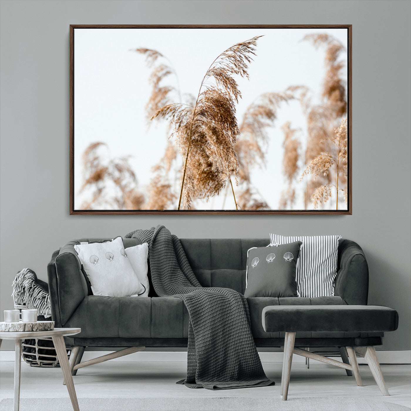 MGV-FC-36X24 - Pampas Grass Wall Art Canvas Print, Framed Neutral Tones Art Picture Print, Minimalist Nature Perfect Boho Decor Artwork
