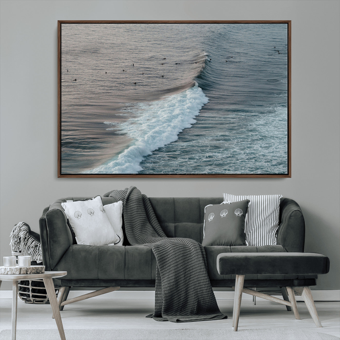 MGV-FC-36X24 - Ocean Waves Wall Art Canvas Print, Framed Coastal Serenity Art Picture Print, Surf Perfect Coastal Decor Artwork