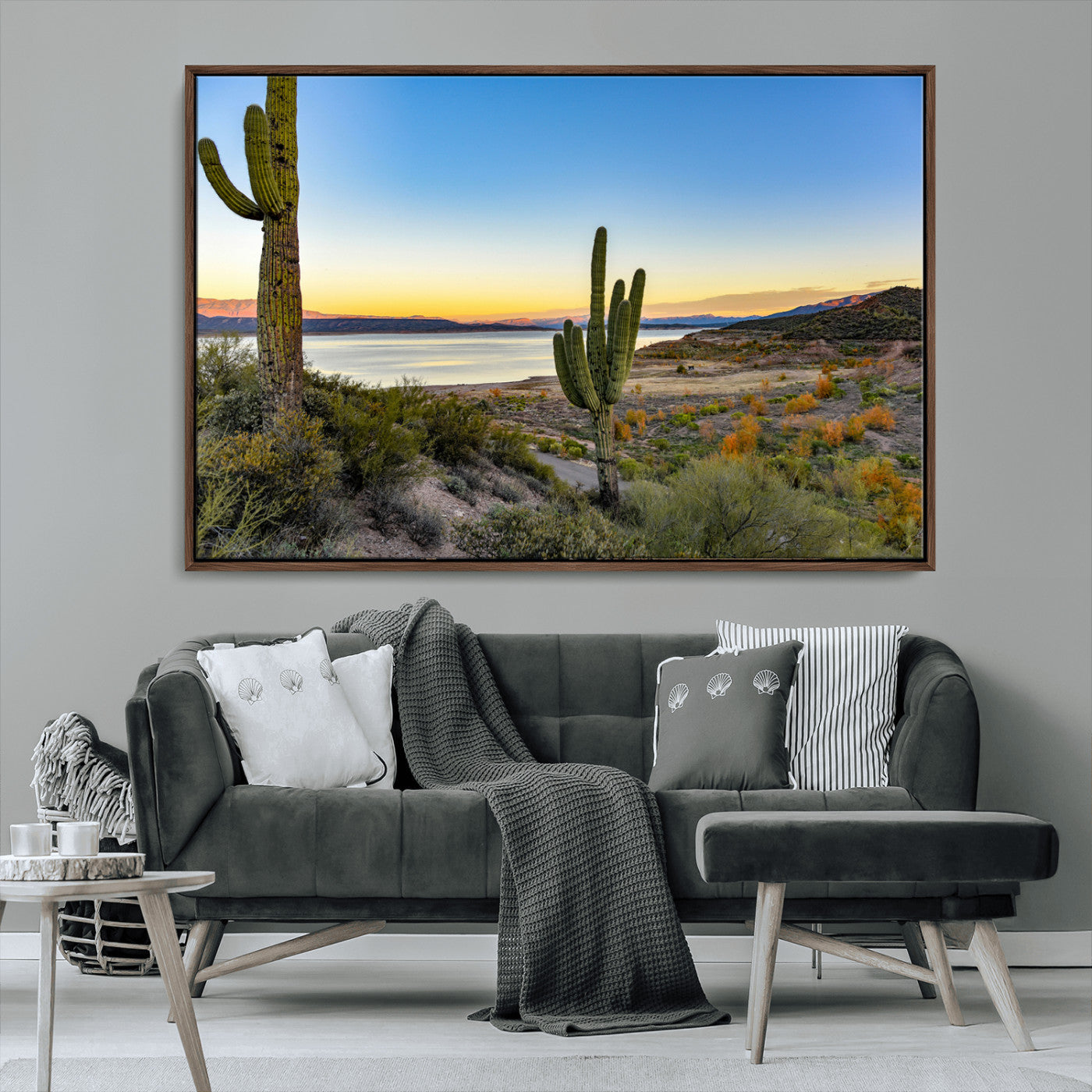 MGV-FC-36X24 - Saguaro Cactus Wall Art Canvas Print, Framed Desert Sunset Art Picture Print, Southwestern Perfect Southwestern Decor Artwork