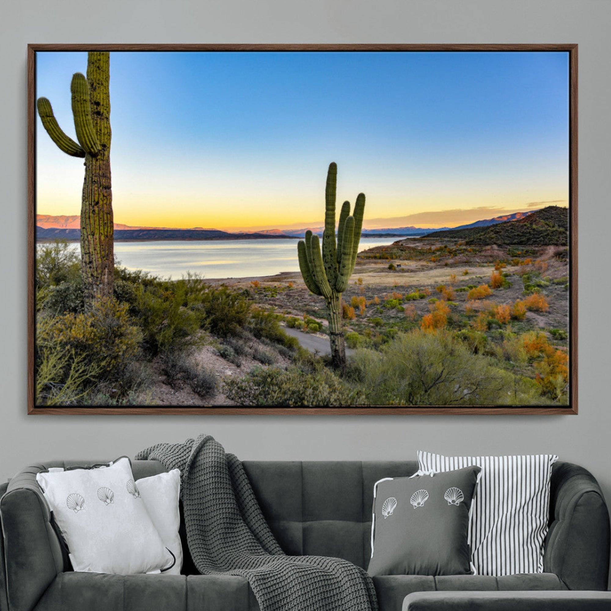 52844711-MGV-CV-36X24-Saguaro Cactus Wall Art Canvas Print – Framed Desert Sunset Southwestern Nature Scene Artwork for Home Office