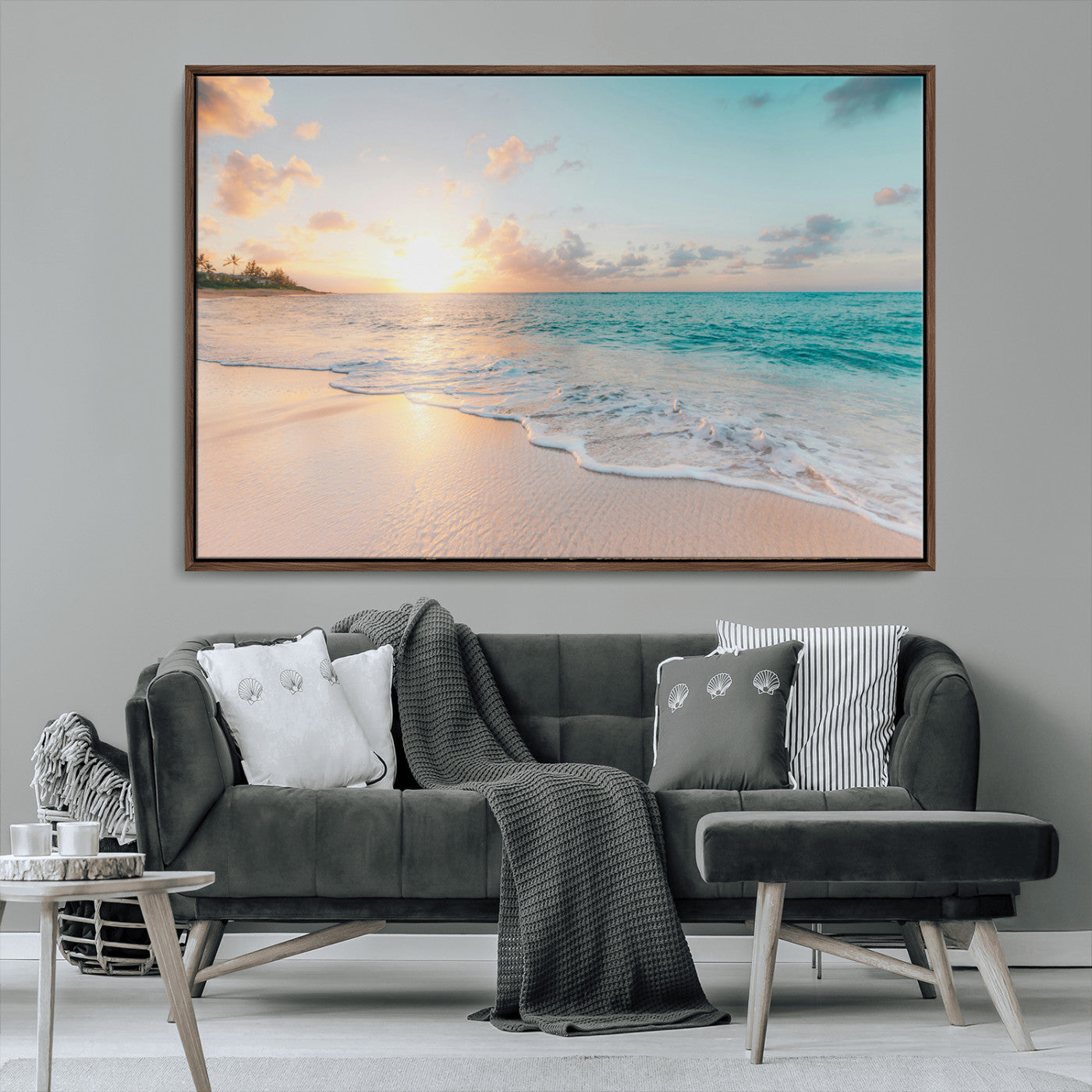 MGV-FC-36X24 - Beach Sunset Wall Art Canvas Print, Framed Ocean Waves Art Picture Print, Summer Escape Perfect Coastal Decor Artwork