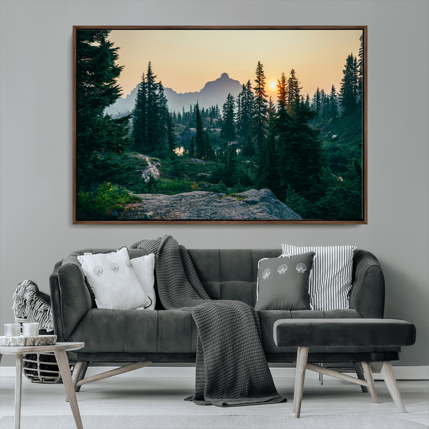 MGV-FC-36X24 - Mountain Wall Art Canvas Print, Framed Forest Serenity Art Picture Print, Mountain Perfect Rustic Decor Artwork