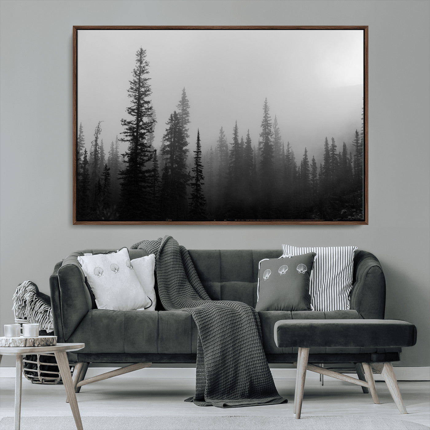 MGV-FC-36X24 - Misty Pines Wall Art Canvas Print, Framed Woodland Photography Art Picture Print, Minimalist Decor Perfect Rustic Decor Artwork
