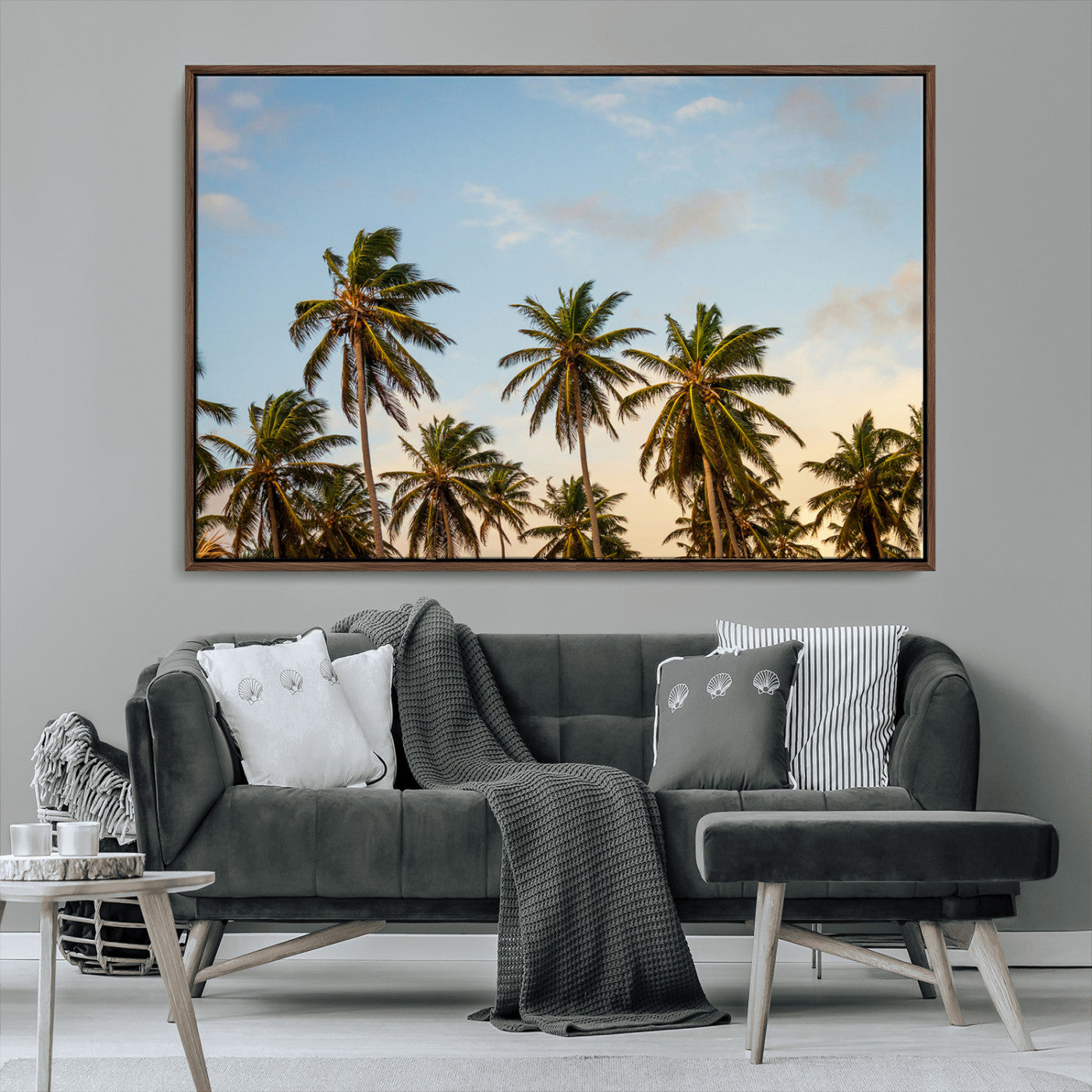 MGV-FC-36X24 - Palm Trees Wall Art Canvas Print, Framed Tropical Vibes Art Picture Print, Coastal Sunset Perfect Coastal Boho Decor Artwork