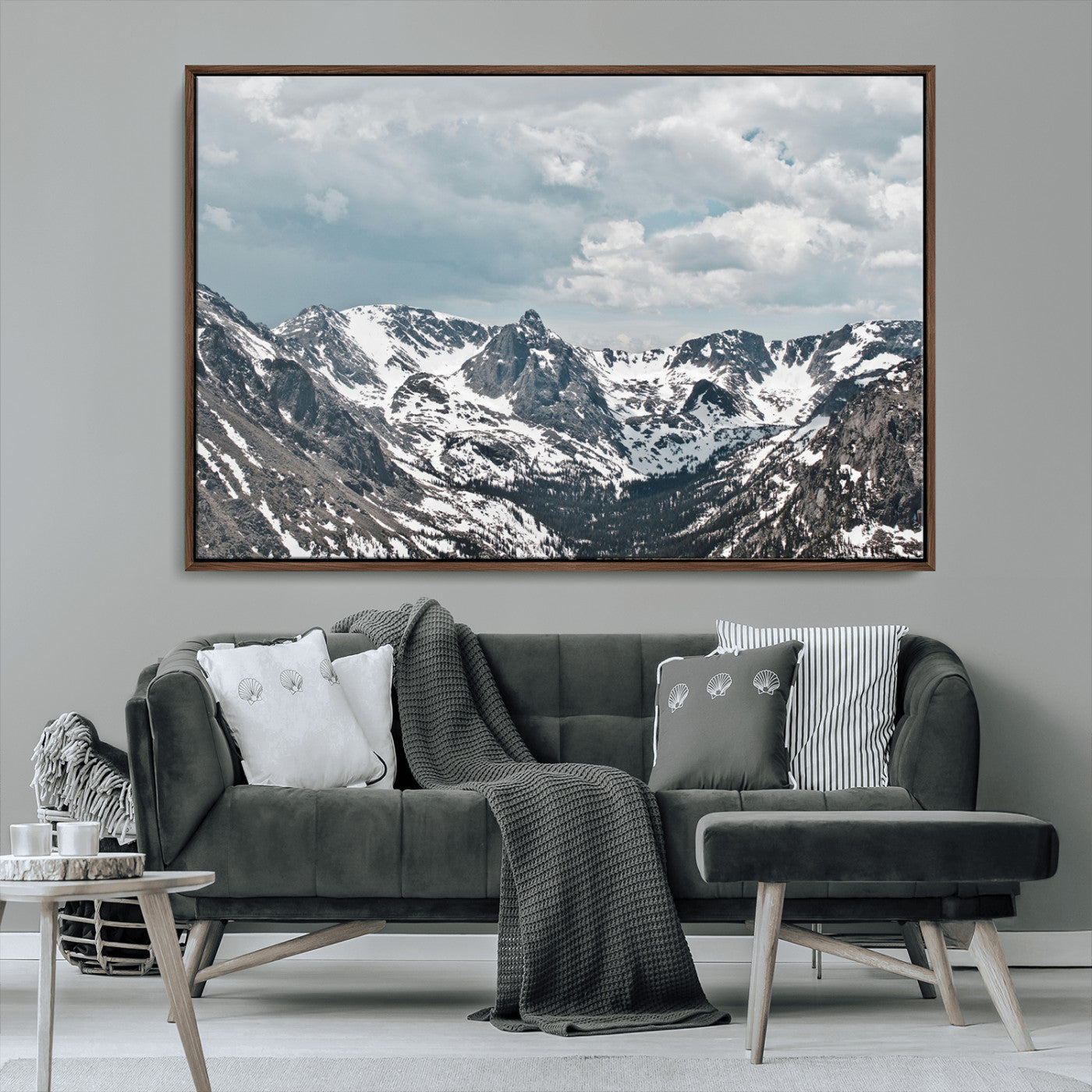 MGV-FC-36X24 - Snowy Peaks Wall Art Canvas Print, Framed Alpine Wilderness Art Picture Print, Mountain Escape Perfect Winter Serenity Decor Artwork