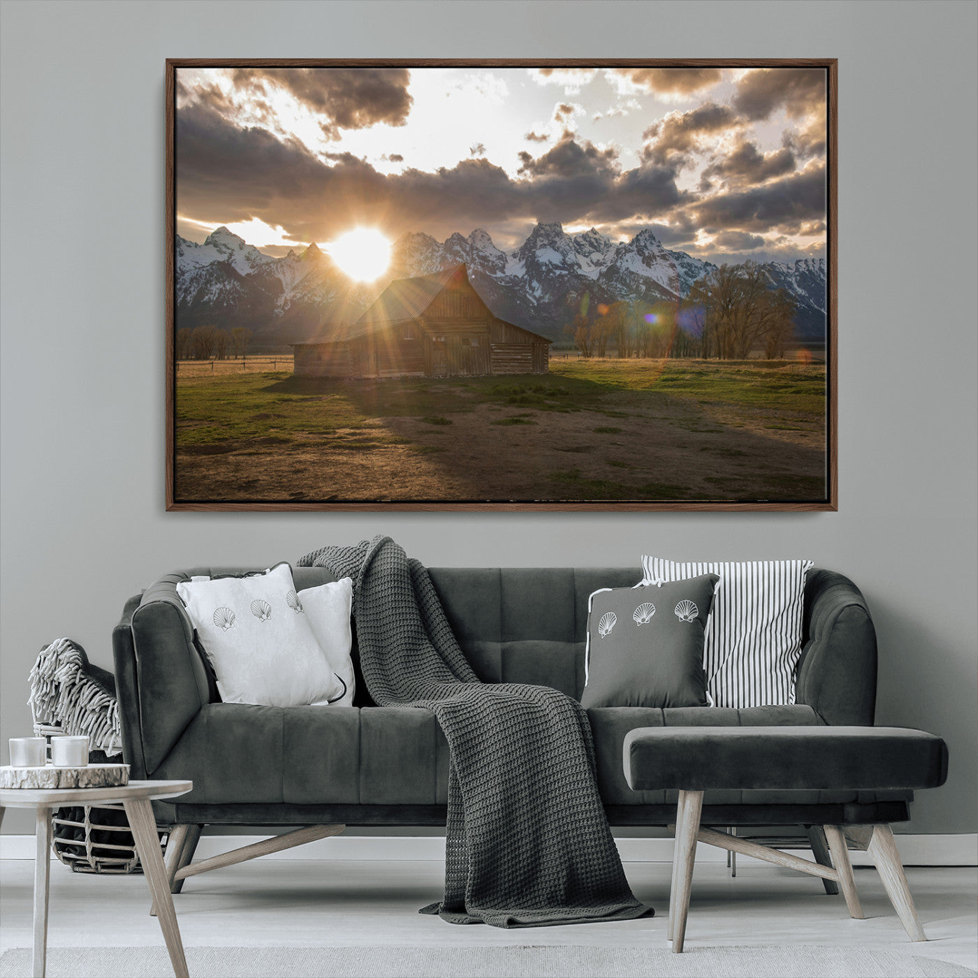 MGV-FC-36X24 - Snowy Peaks Wall Art Canvas Print, Framed Nature Escape Art Picture Print, Rustic Charm Perfect Rustic Western Decor Artwork