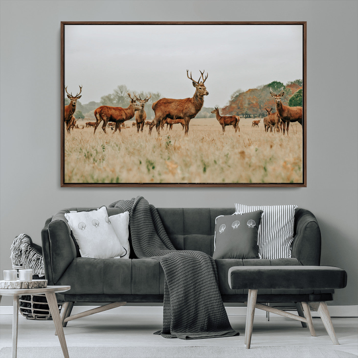 MGV-FC-36X24 - Rustic Deer Print Wall Art Canvas Print, Framed Autumn Nature Canvas Art Picture Print, Wildlife Art Print Perfect Rustic Wildlife Decor Artwork