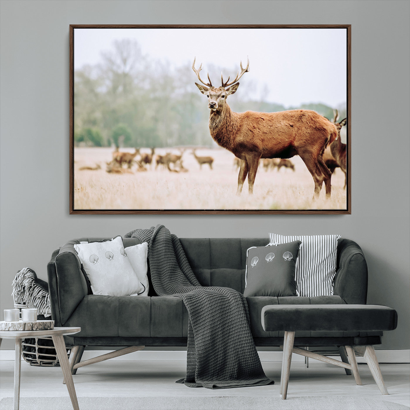 MGV-FC-36X24 - Rustic Nature Print Wall Art Canvas Print, Framed Deer Canvas Wall Art Art Picture Print, Nordic Animal Art Perfect Rustic Nature Decor Artwork