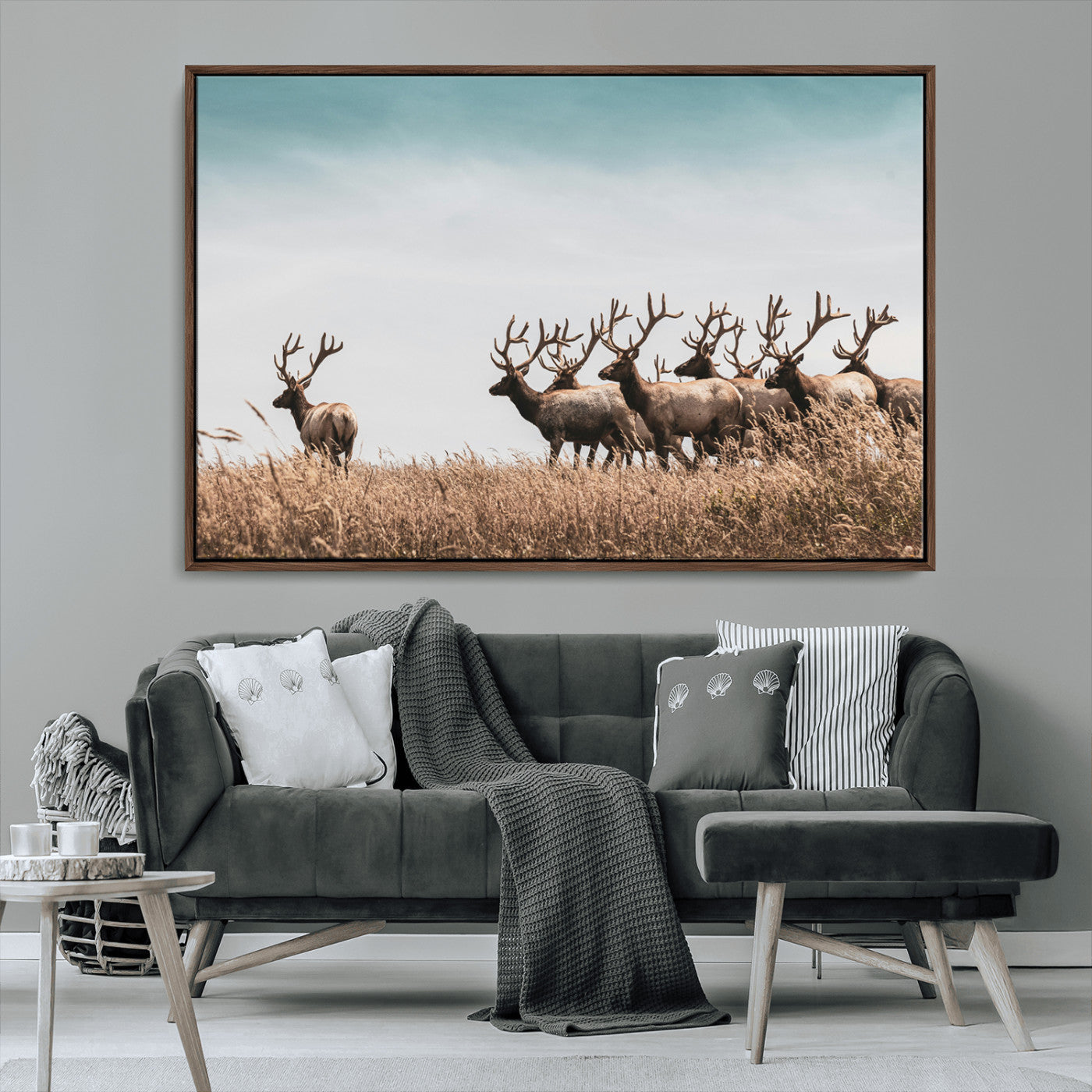 MGV-FC-36X24 - Elk Herd Wall Art Canvas Print, Framed Wildlife Photography Art Picture Print, Rustic Nature Print Perfect Rustic Wildlife Decor Artwork