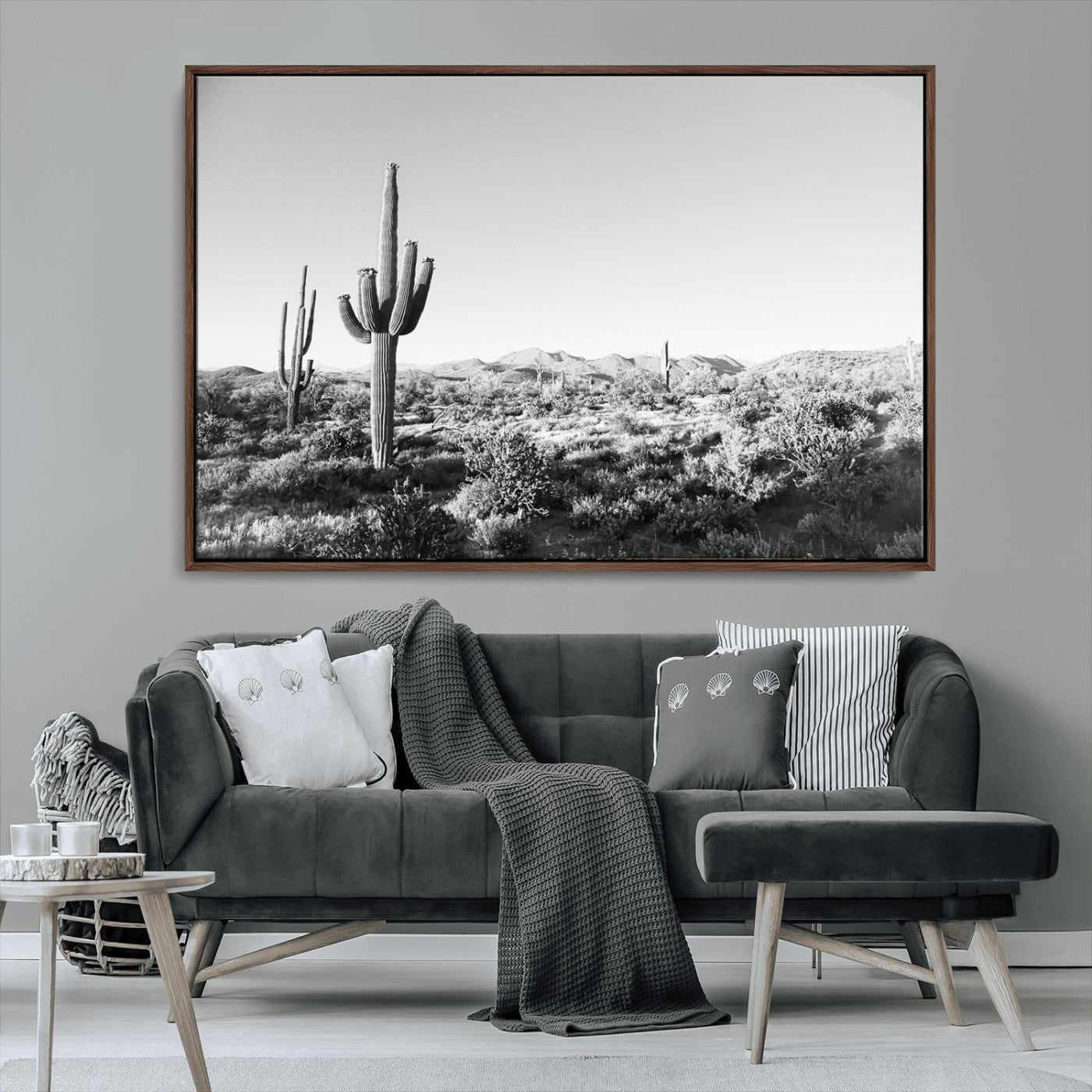 MGV-FC-36X24 - Saguaro Cactus Wall Art Canvas Print, Framed Monochrome Landscape Art Picture Print, Scenic Arizona View Perfect Minimalist Western Decor Artwork