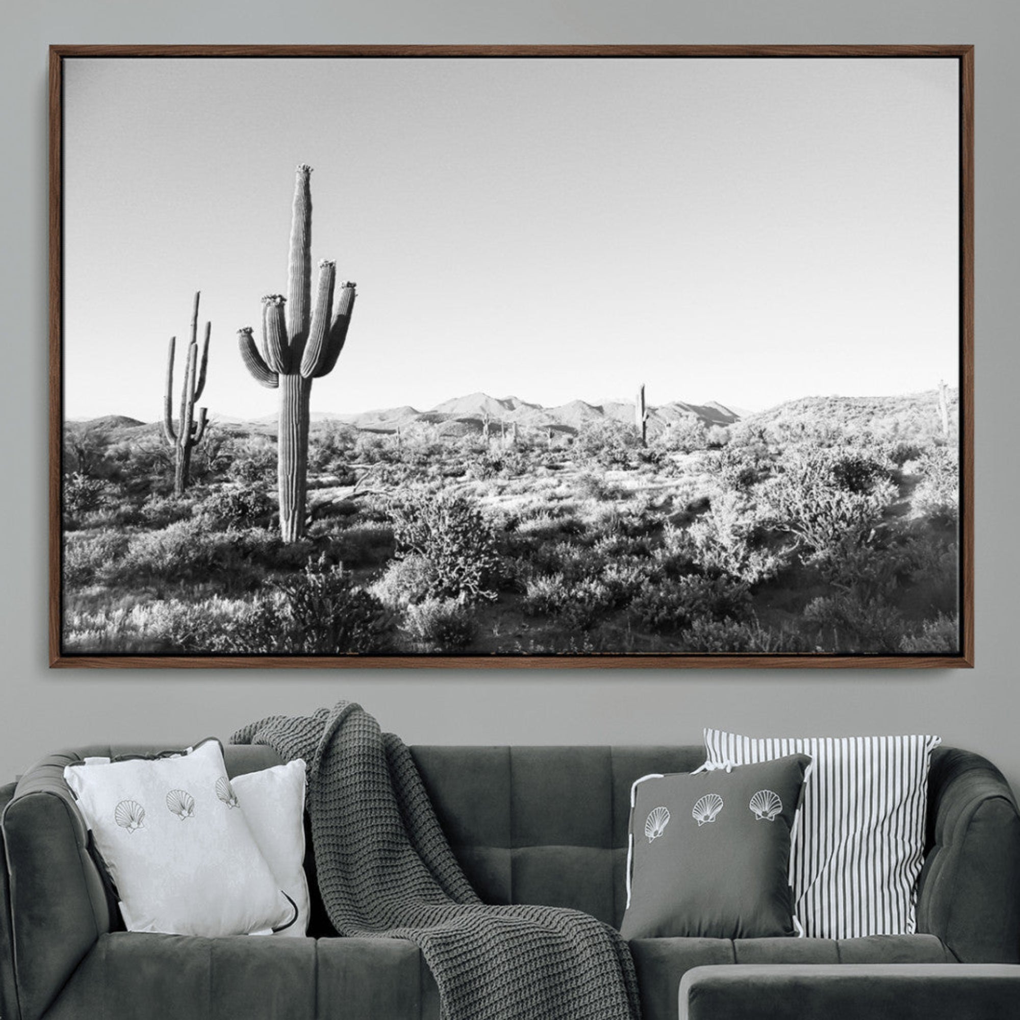 85205054-MGV-CV-36X24-Saguaro Cactus Wall Art Canvas Print – Framed Monochrome Landscape Scenic Arizona Minimalist Western Artwork for Home, Office