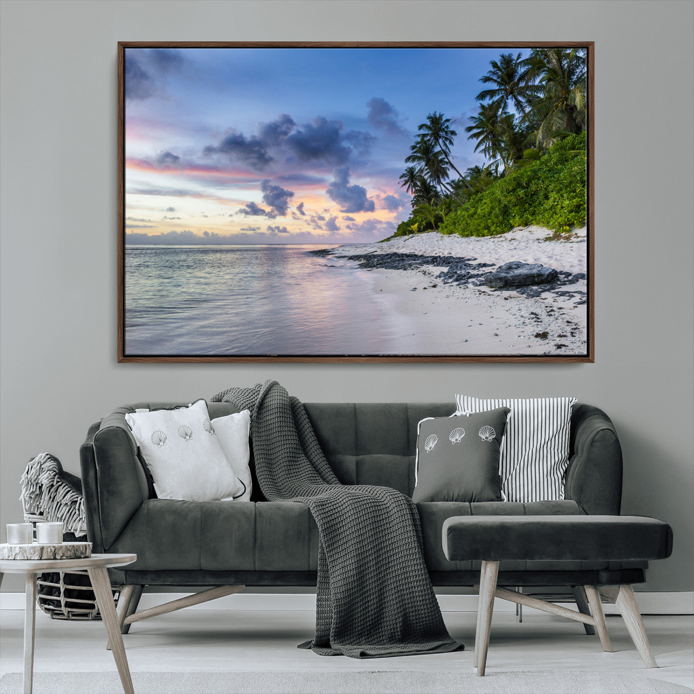 MGV-FC-36X24 - Tropical Beach Wall Art Canvas Print, Framed Sunset Glow Art Picture Print, Palm Tree Coast Perfect Tropical Coastal Decor Artwork