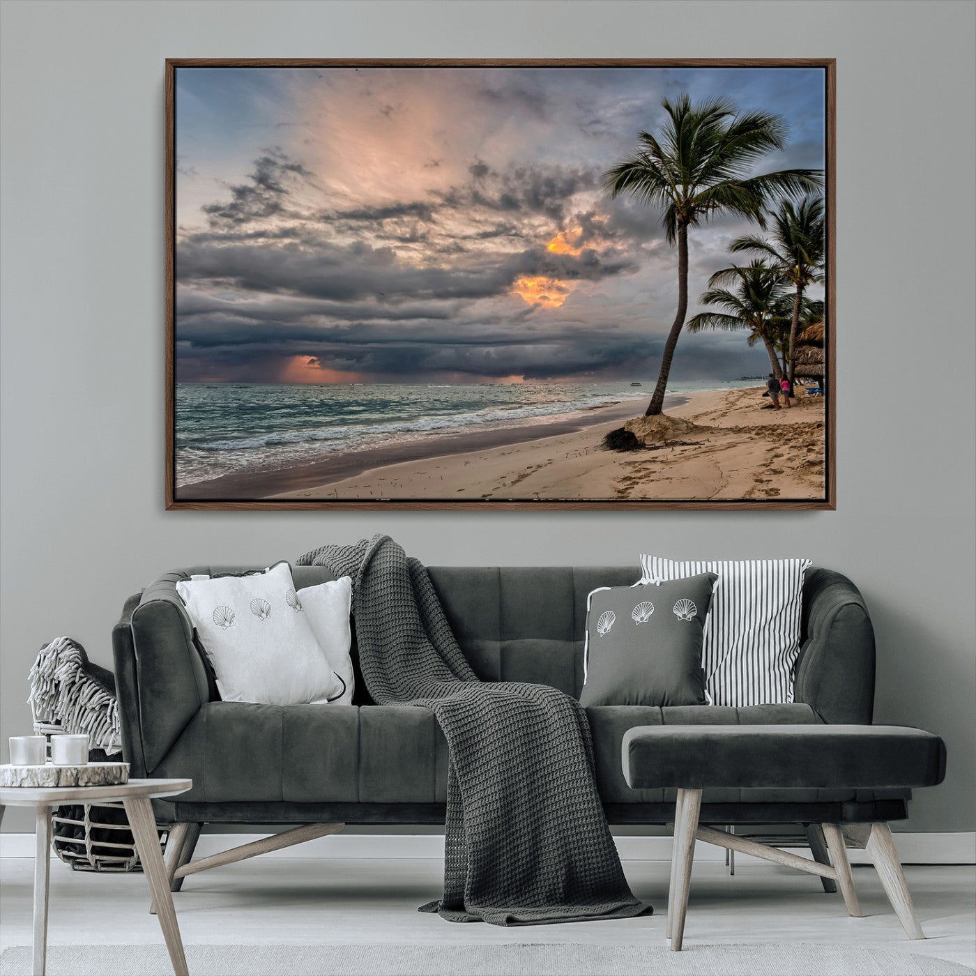 MGV-FC-36X24 - Tropical Storm Wall Art Canvas Print, Framed Moody Beach Art Picture Print, Dramatic Sky Perfect Tropical Coastal Decor Artwork