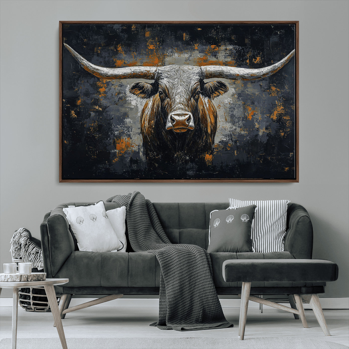 Rustic Longhorn Bull Wall Art Canvas Print – Vintage Western Cattle Painting, Texas Steer Artwork for Ranch, Farmhouse or Cowboy Decor