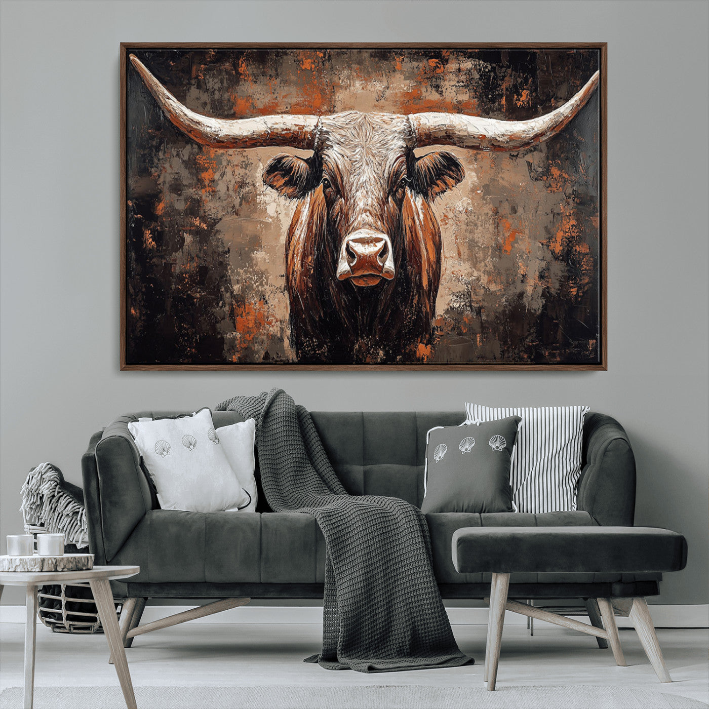 42732393-MGV-CV-36X24-Rustic Longhorn Bull Wall Art Canvas Print – Vintage Western Cattle Painting, Texas Steer Artwork for Ranch, Farmhouse or Cowboy Decor