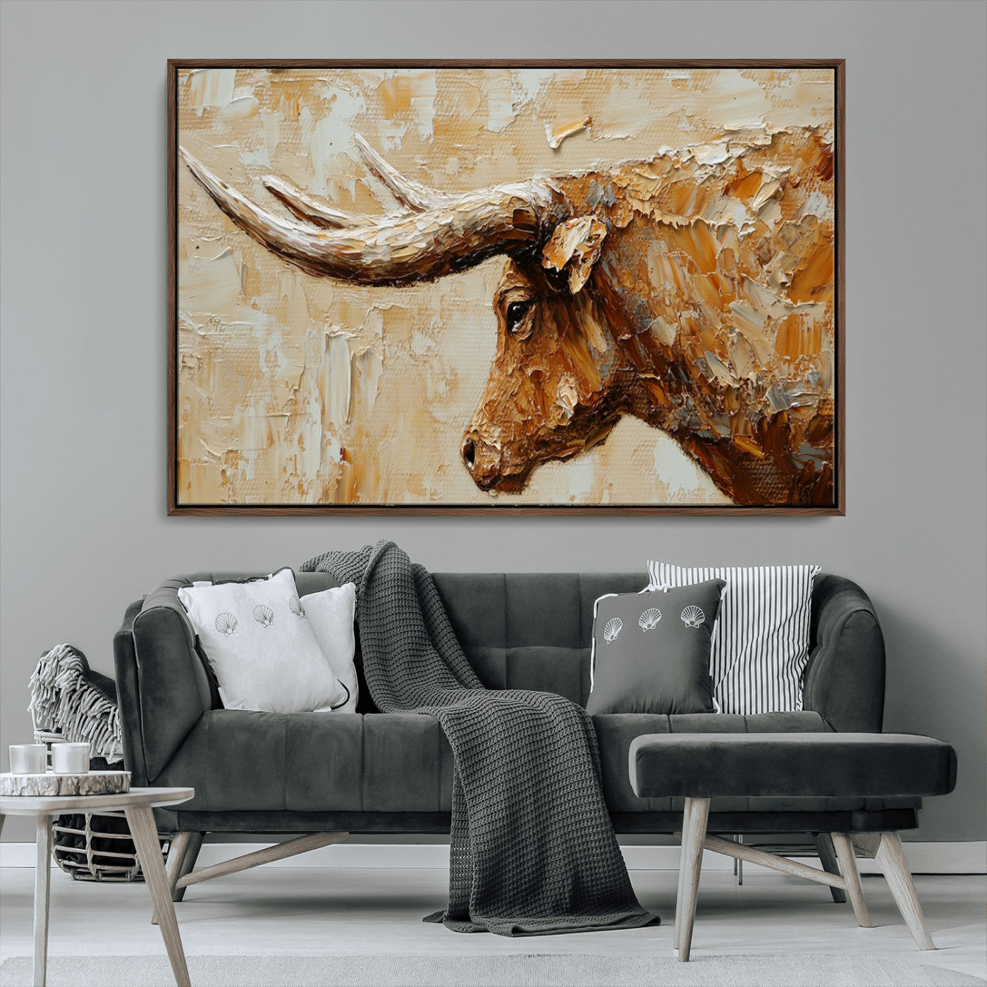 Rustic Longhorn Bull Wall Art Canvas Print – Vintage Western Cattle Painting, Texas Steer Artwork for Ranch, Farmhouse or Cowboy Decor