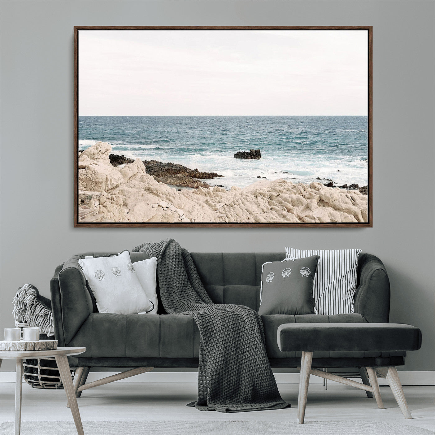 25481980-MGV-CV-36X24-Coastal Ocean View Wall Art Canvas Print – Serene Rocky Shoreline and Blue Sea Photography for Coastal Chic or Minimalist Home Decor