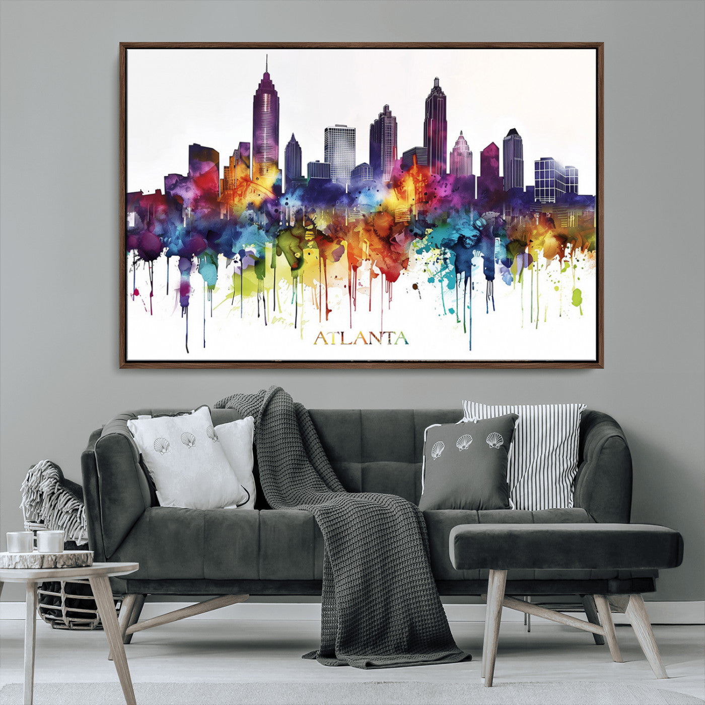 MGV-FC-36X24 - Atlanta Skyline Wall Art Print - Colorful Cityscape Watercolor Canvas - Abstract Urban Wall Decor -
