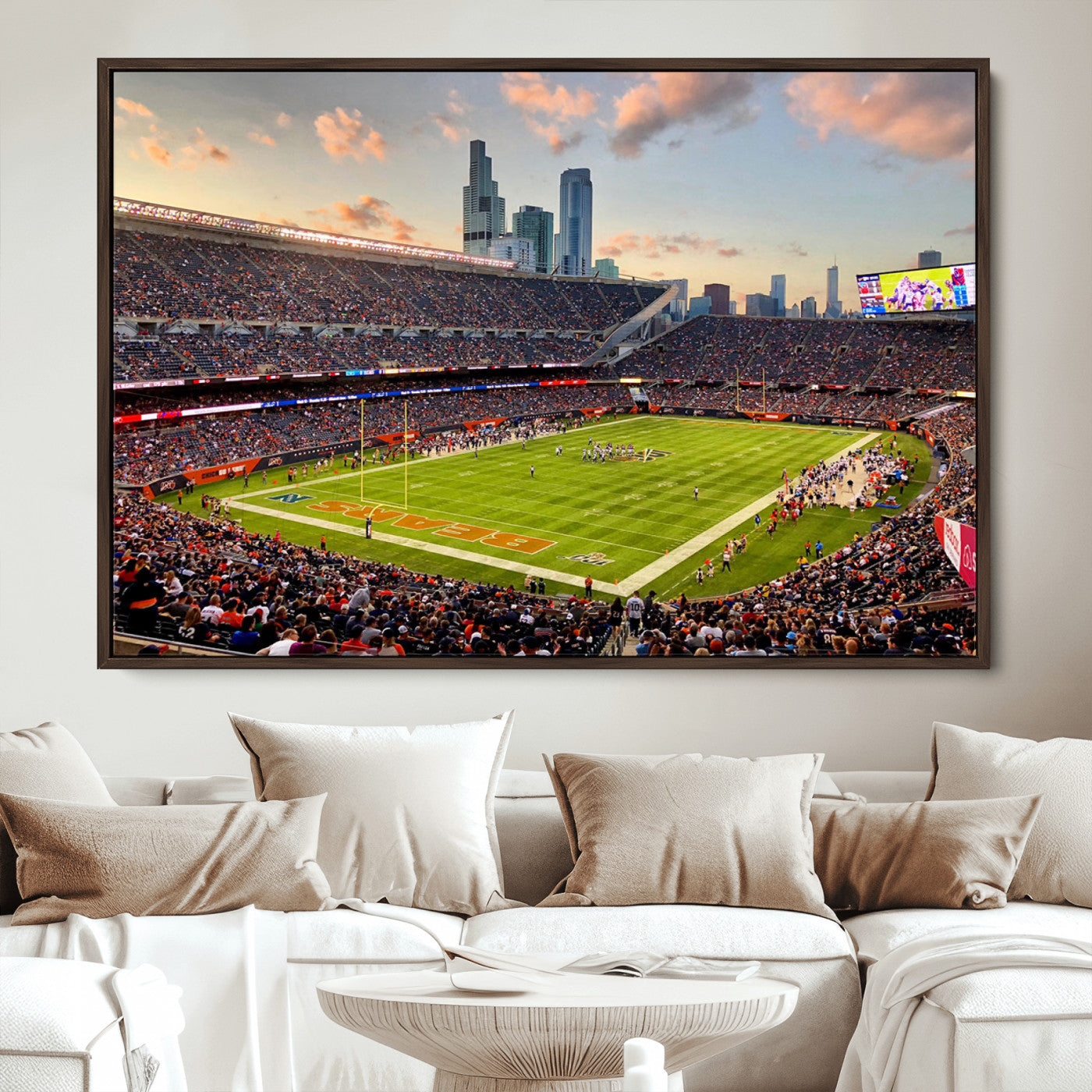 55377093-MGV-CV-36X24-Chicago Bears Soldiers Field Wall Art Canvas Print – Framed Football Stadium Artwork for Sports Fans, Soldier Field Skyline Canvas Decor for Game Room or Man Cave