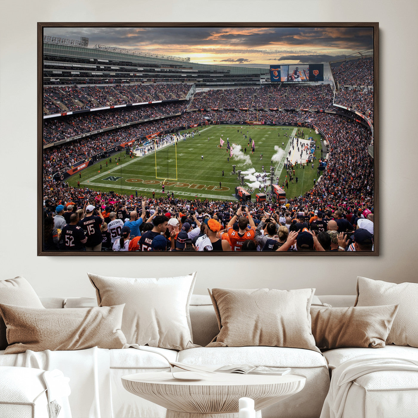 87578930-MGV-CV-36X24-Chicago Bears Soldiers Field Wall Art Canvas Print – Framed Football Stadium Artwork for Sports Fans, Soldier Field Skyline Canvas Decor for Game Room or Man Cave