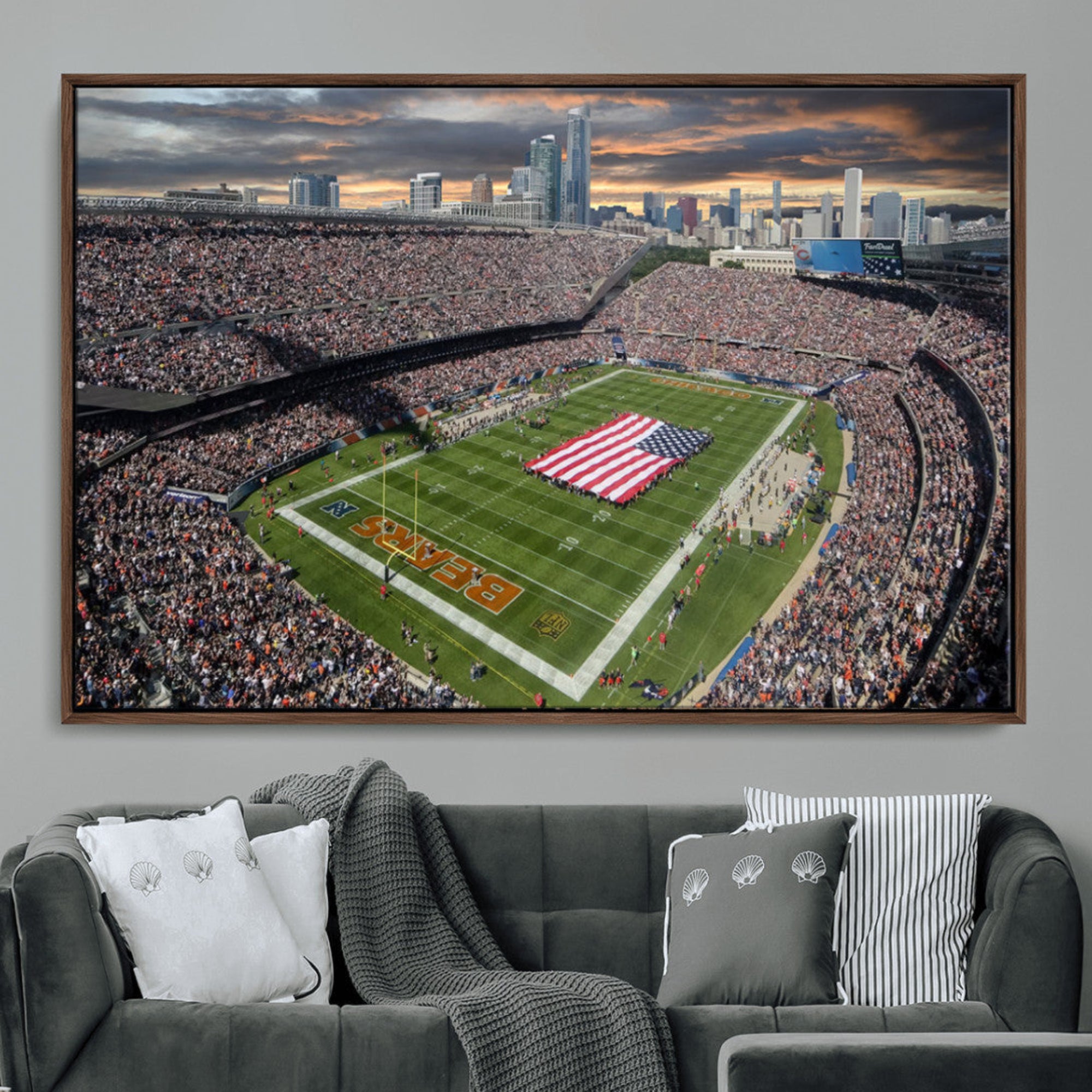 98106777-MGV-CV-36X24-Chicago Bears Soldiers Field Wall Art Canvas Print – Framed Football Stadium Artwork for Home, Office, Living Room