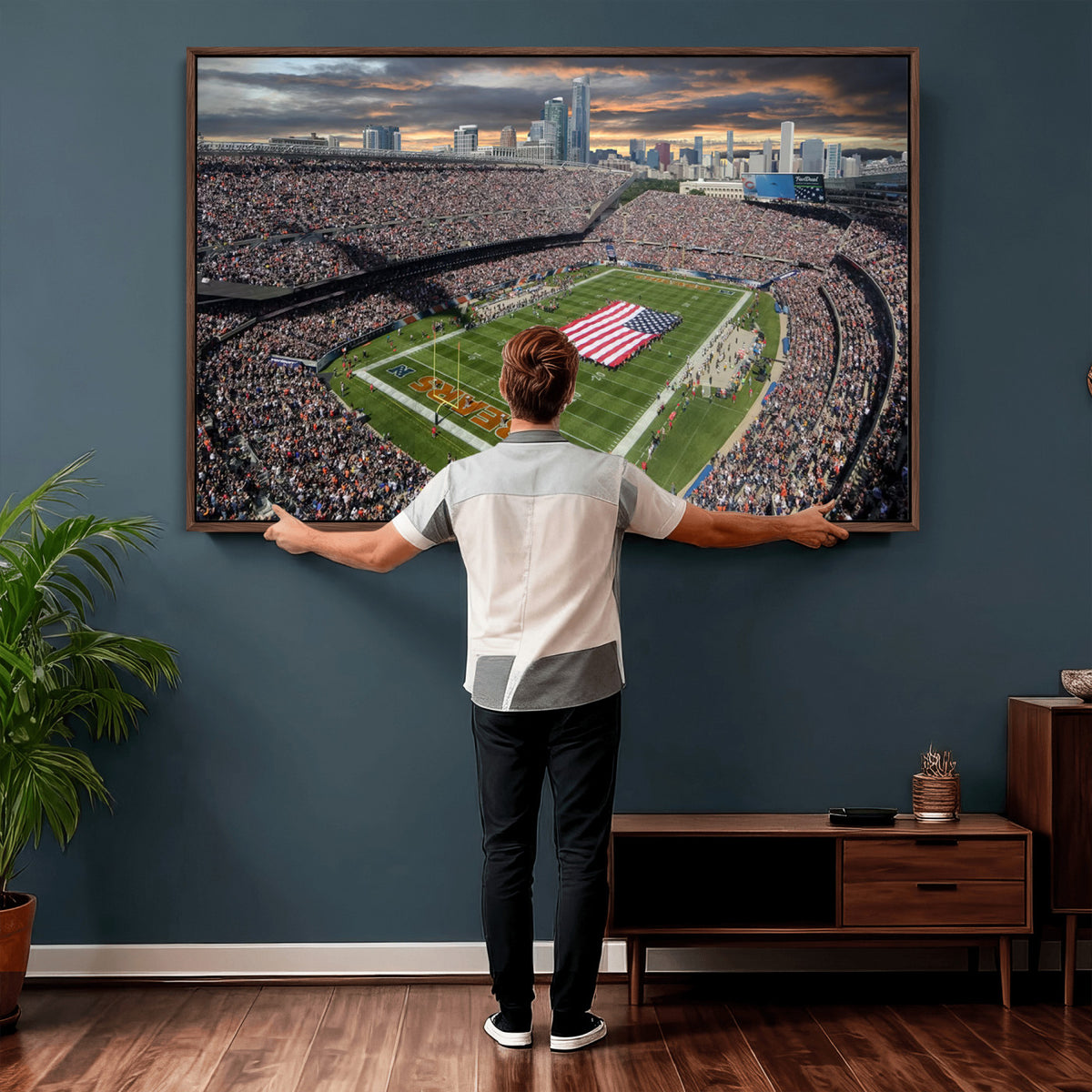 98106777-PAN-FL-20X10 - Chicago Bears Soldiers Field Wall Art Canvas Print, Extra Large Game Room Wall Decor