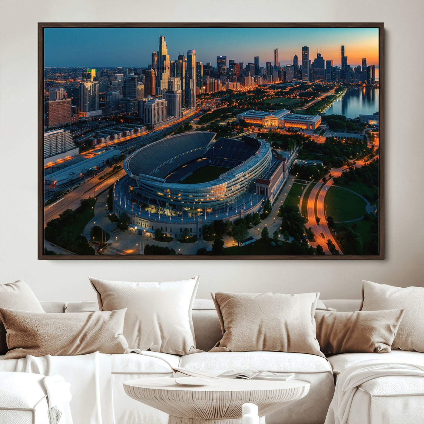 36690345-MGV-CV-36X24-Chicago Bears Soldiers Field Wall Art Canvas Print – Framed Football Stadium Artwork for Sports Fans, Soldier Field Skyline Canvas Decor for Game Room or Man Cave