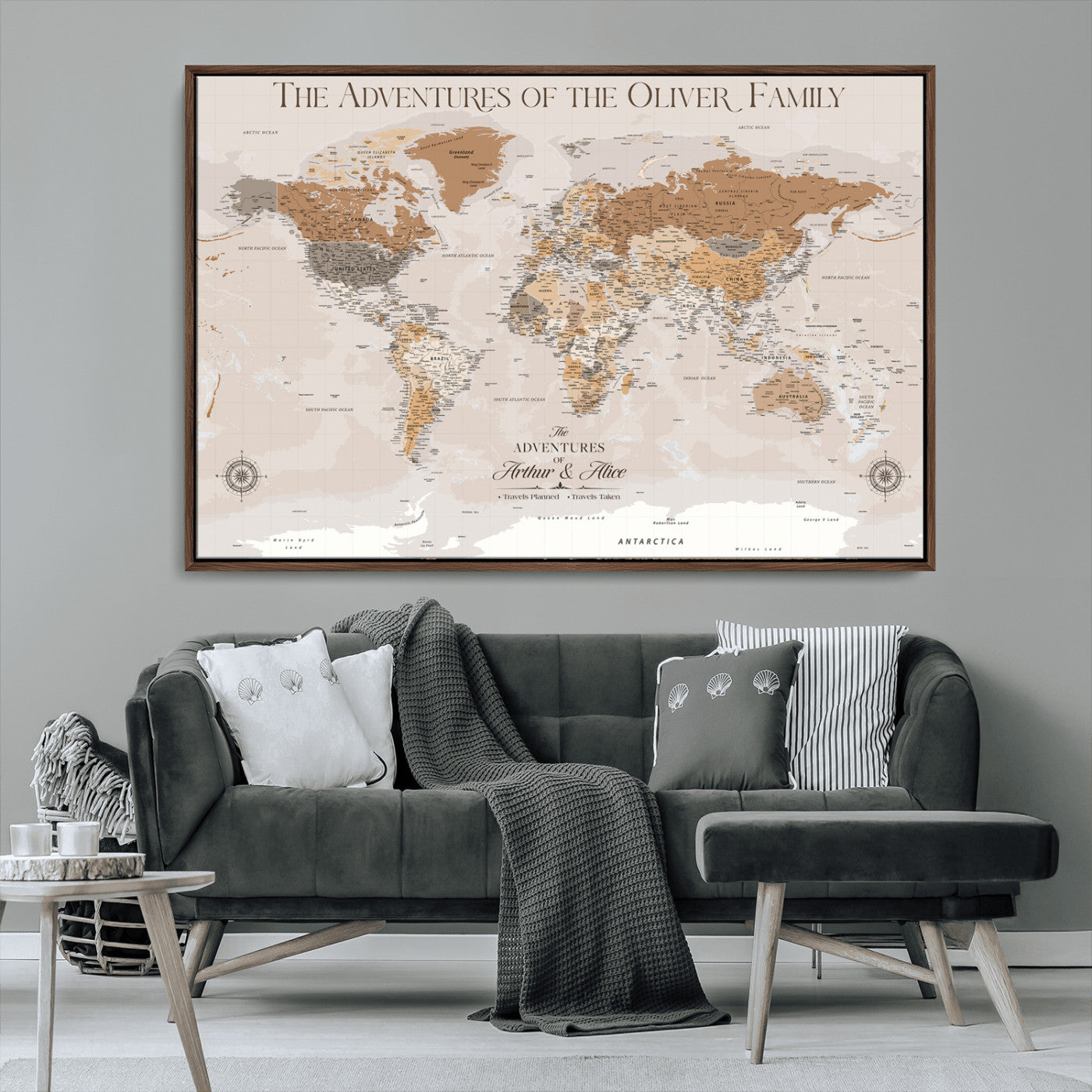 MGV-FC-36X24 - World Travel Map with Pins – Push Pin Maps of Where I've Been, Framed Wall Map for Travel Memories,