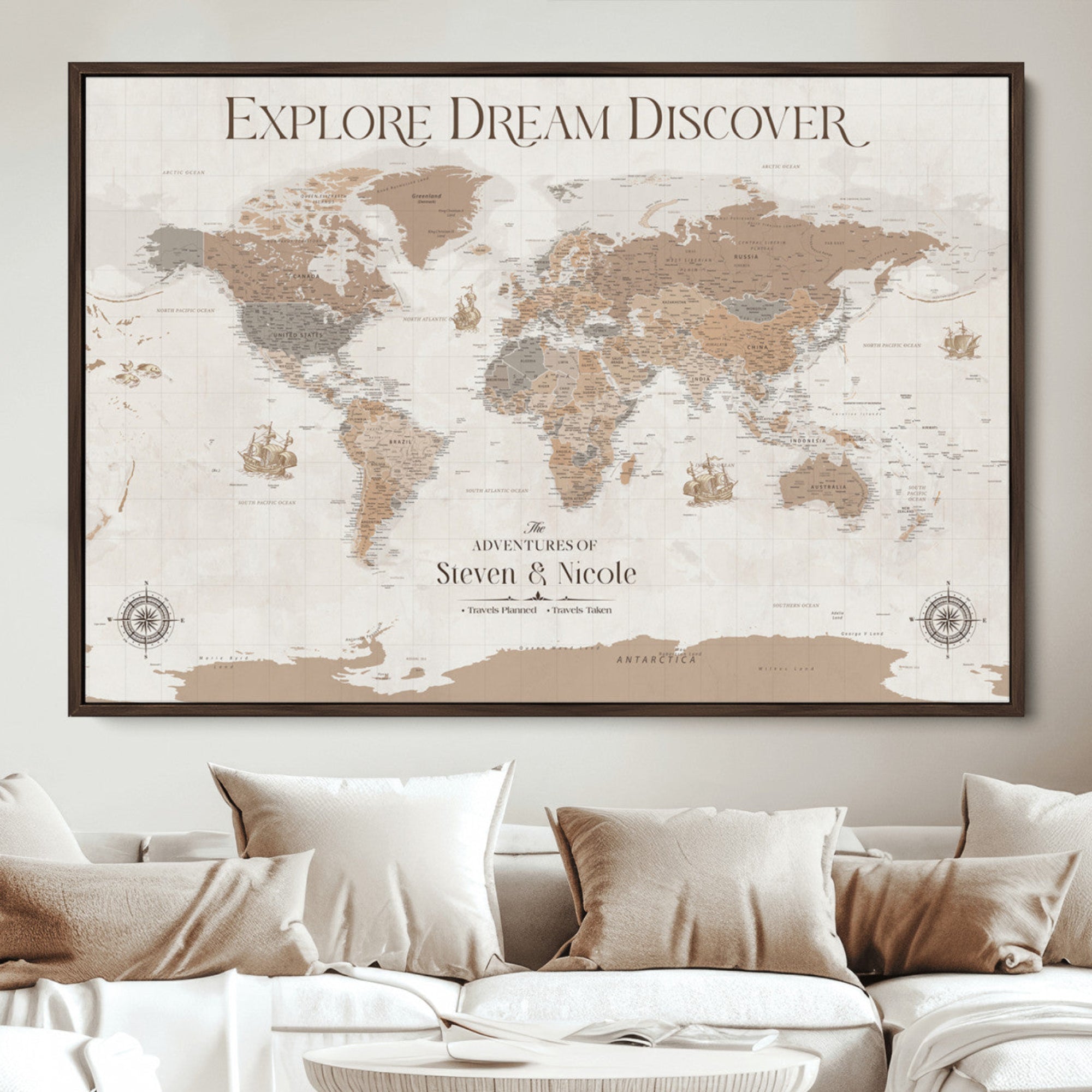 -Personalized Push Pin World Map Canvas – Custom Framed Travel Tracker Wall Art, Large Adventure Map with Pins for Home, Office