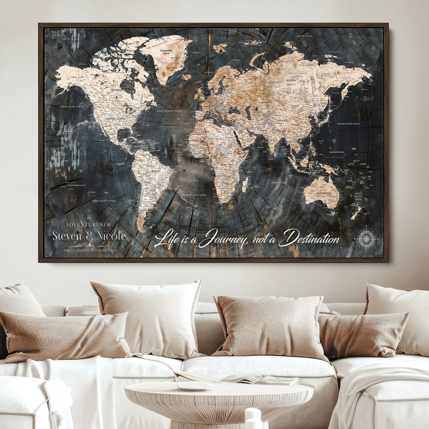 13001721-MGV-CV-36X24-Custom Push Pin World Map Wall Canvas Print – Personalized Travel Tracker with Pins – Framed Large Multi-Size Canvas for Home Office Decor