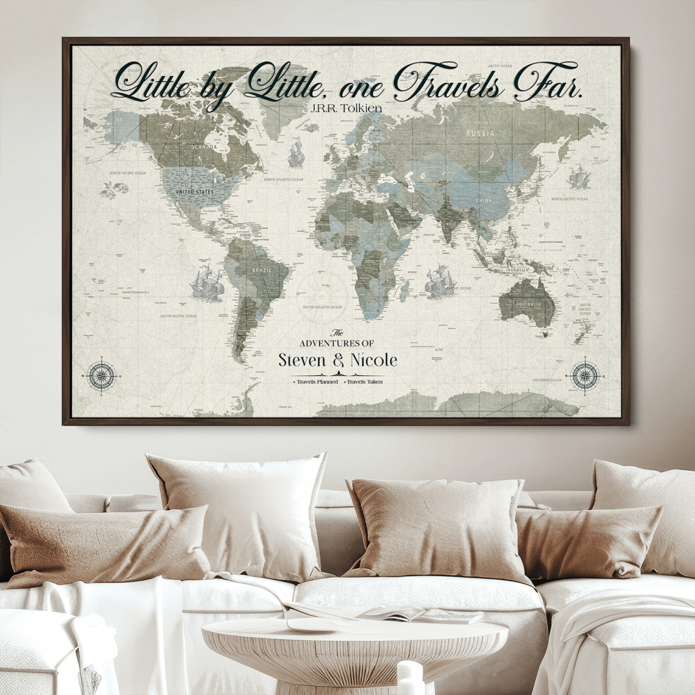 72081300-MGV-CV-36X24-Custom Push Pin World Map Wall Canvas Print – Personalized Travel Tracker with Pins – Framed Large Multi-Size Canvas for Home Office Decor