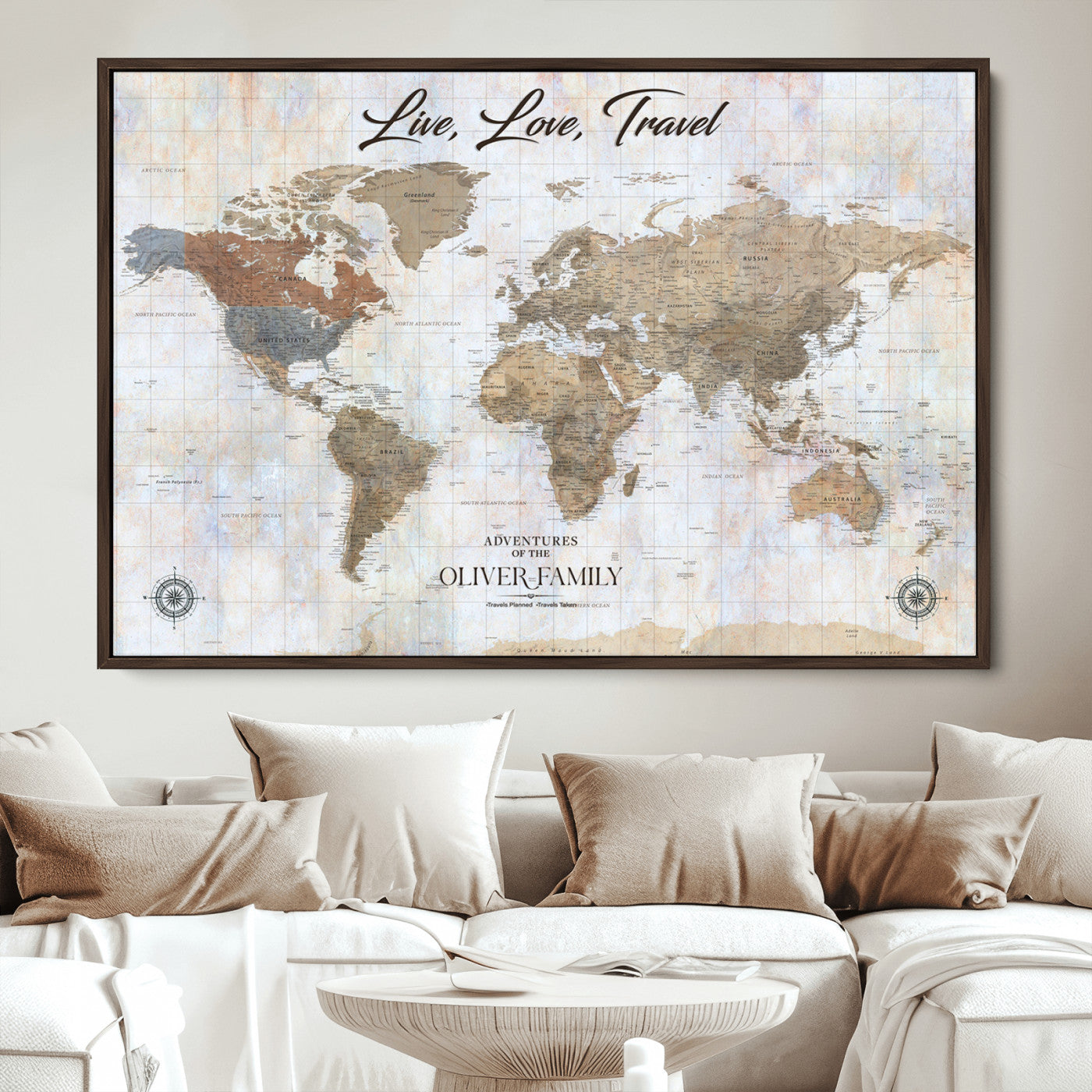 76256172-MGV-CV-36X24-Custom Push Pin World Map Wall Canvas Print – Personalized Travel Tracker with Pins – Framed Large Multi-Size Canvas for Home Office Decor