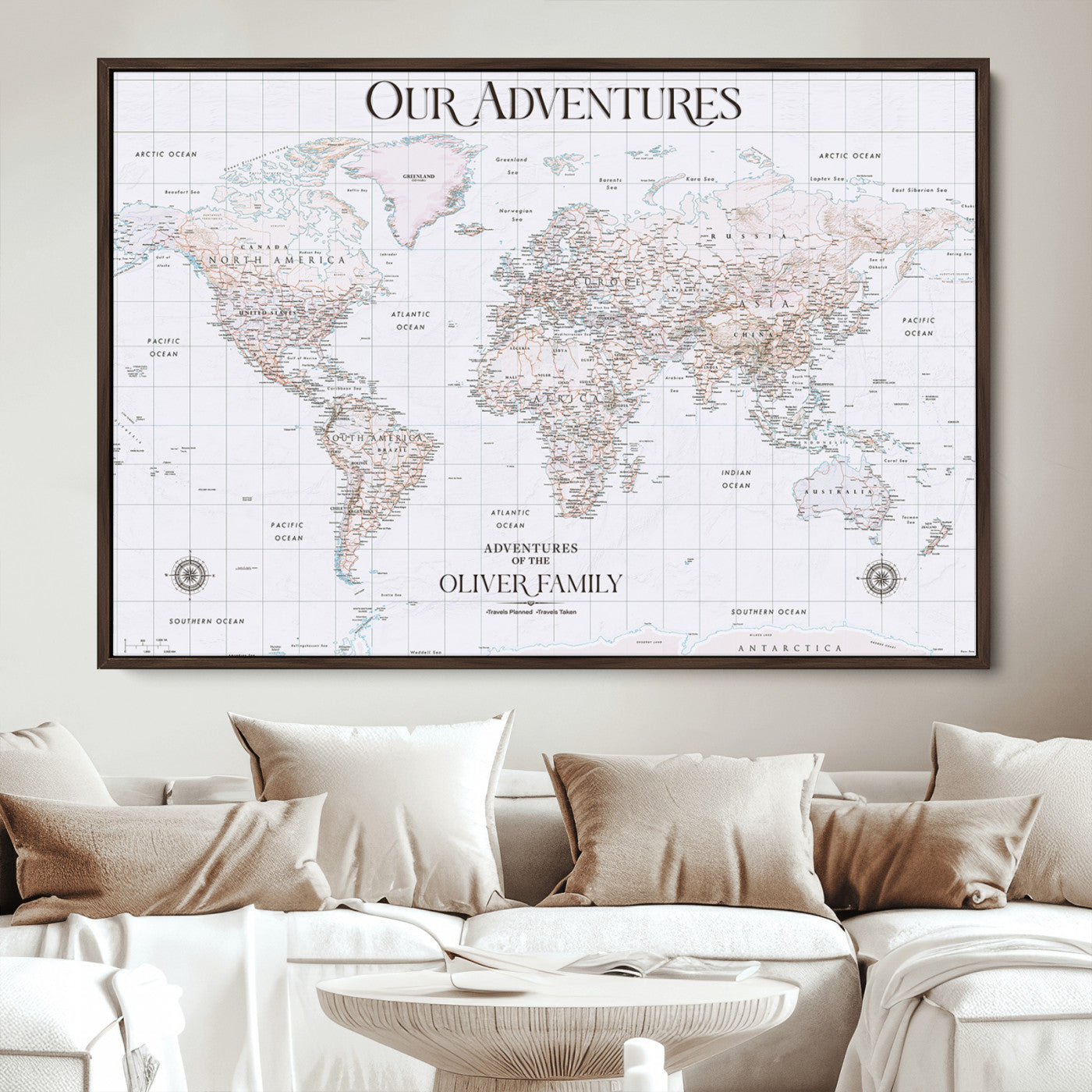 40041157-MGV-CV-36X24-Custom Push Pin World Map Wall Canvas Print – Personalized Travel Tracker with Pins – Framed Large Multi-Size Canvas for Home Office Decor