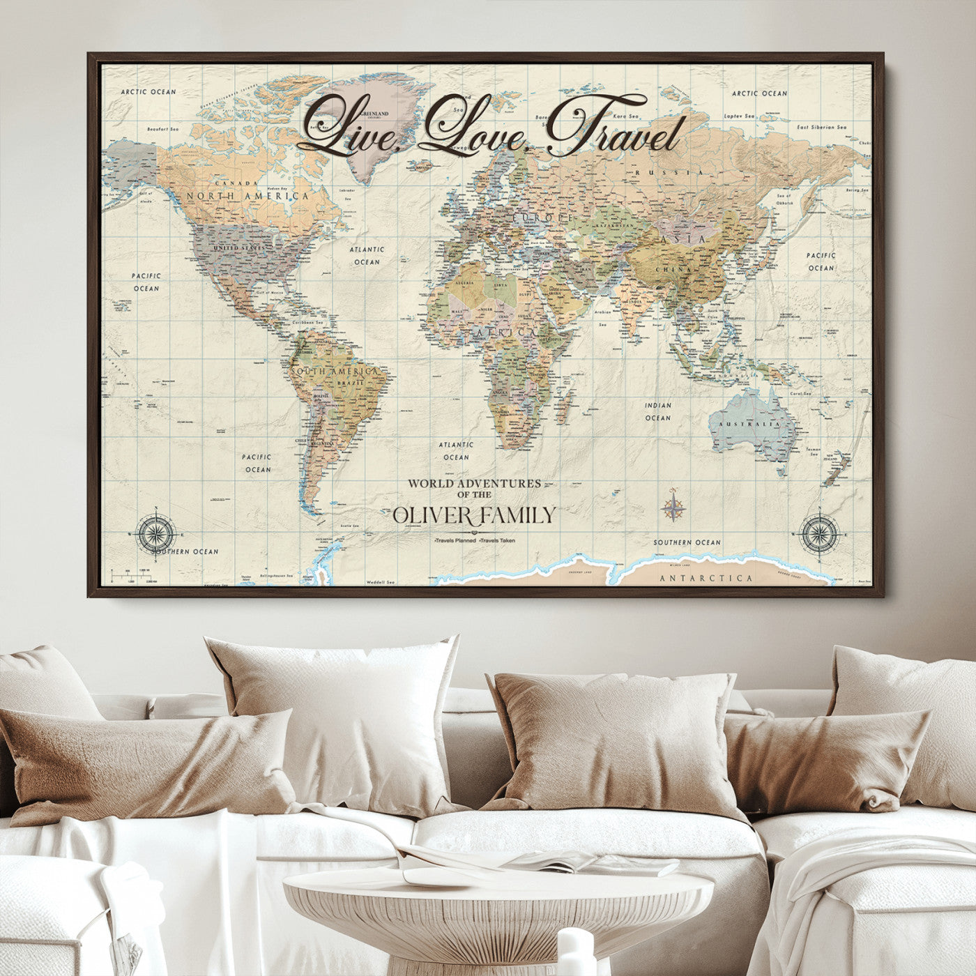 49563244-MGV-CV-36X24-Custom Push Pin World Map Wall Canvas Print – Personalized Travel Tracker with Pins – Framed Large Multi-Size Canvas for Home Office Decor