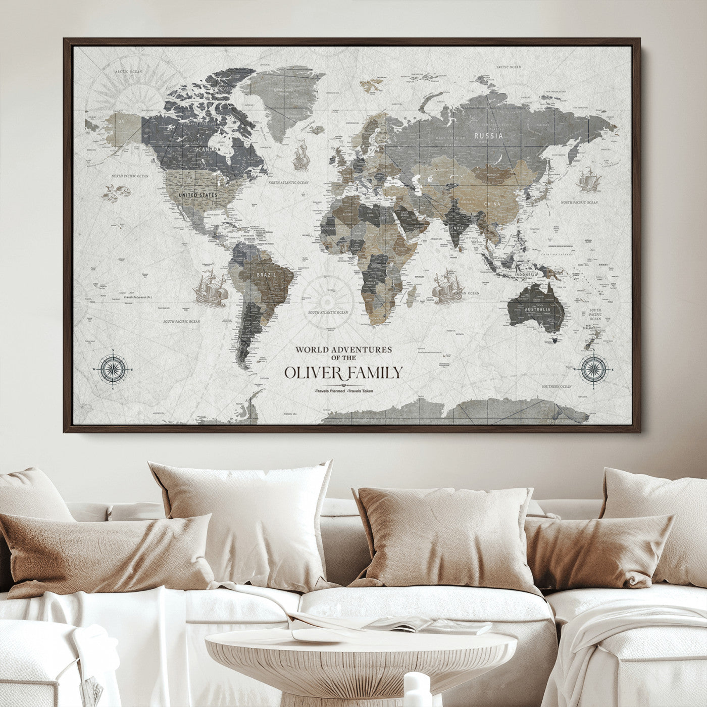 24596128-MGV-CV-36X24-Custom Push Pin World Map Wall Canvas Print – Personalized Travel Tracker with Pins – Framed Large Multi-Size Canvas for Home Office Decor