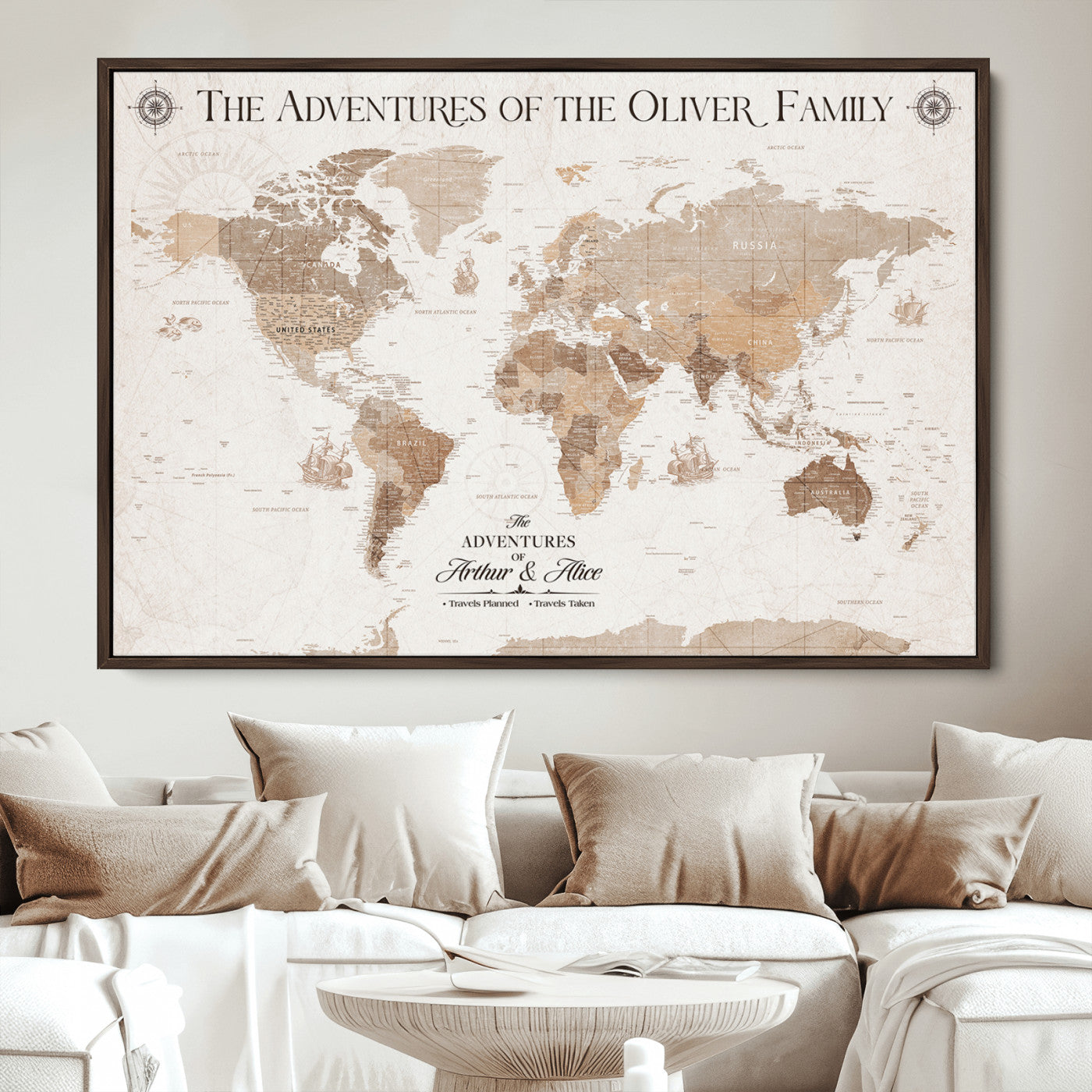 58395047-MGV-CV-36X24-Custom Push Pin World Map Wall Canvas Print – Personalized Travel Tracker with Pins – Framed Large Multi-Size Canvas for Home Office Decor