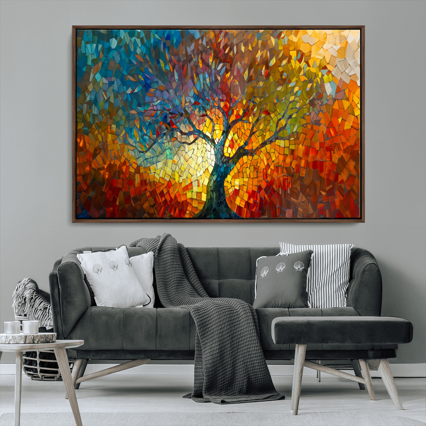 MGV-FC-36X24 - Yggdrasil Tree of Life Mosaic Stained Glass Wall Art Canvas, Yggdrasil Tree of Life Mosaic Canvas