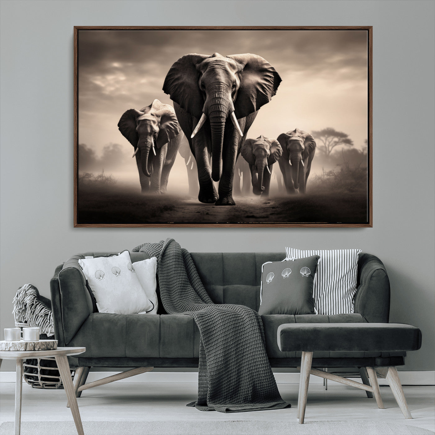 48598F10-MGV-CV-36X24-Elephant Family Wall Art Canvas Print, Framed Elephant Wall Art Home Decor