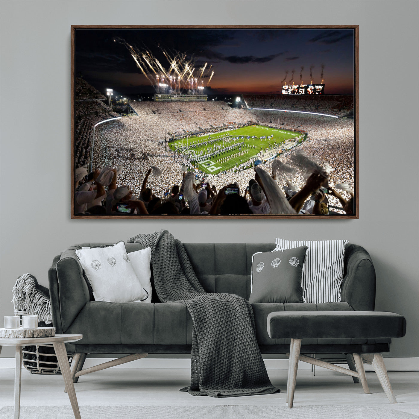 MGV-FC-36X24 - Penn State Stadium Wall Art Print, White Out Football Game Canvas Wall Art, Framed Sports Stadium,