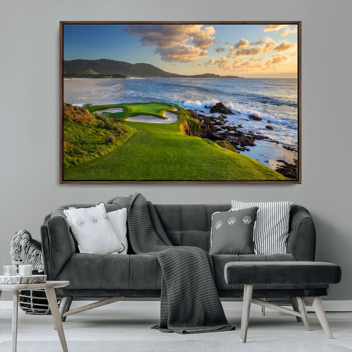 MGV-FC-36X24 - Stunning Coastal Golf Course at Sunset with Rolling Green Fairways and Ocean Waves – Perfect Wall